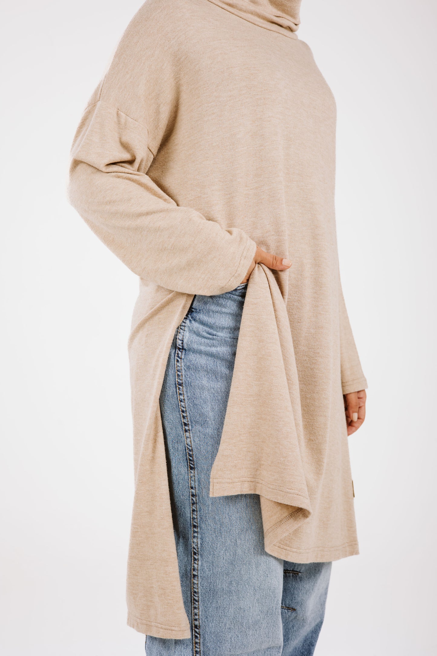 High Low Soft Wool Top in Beige