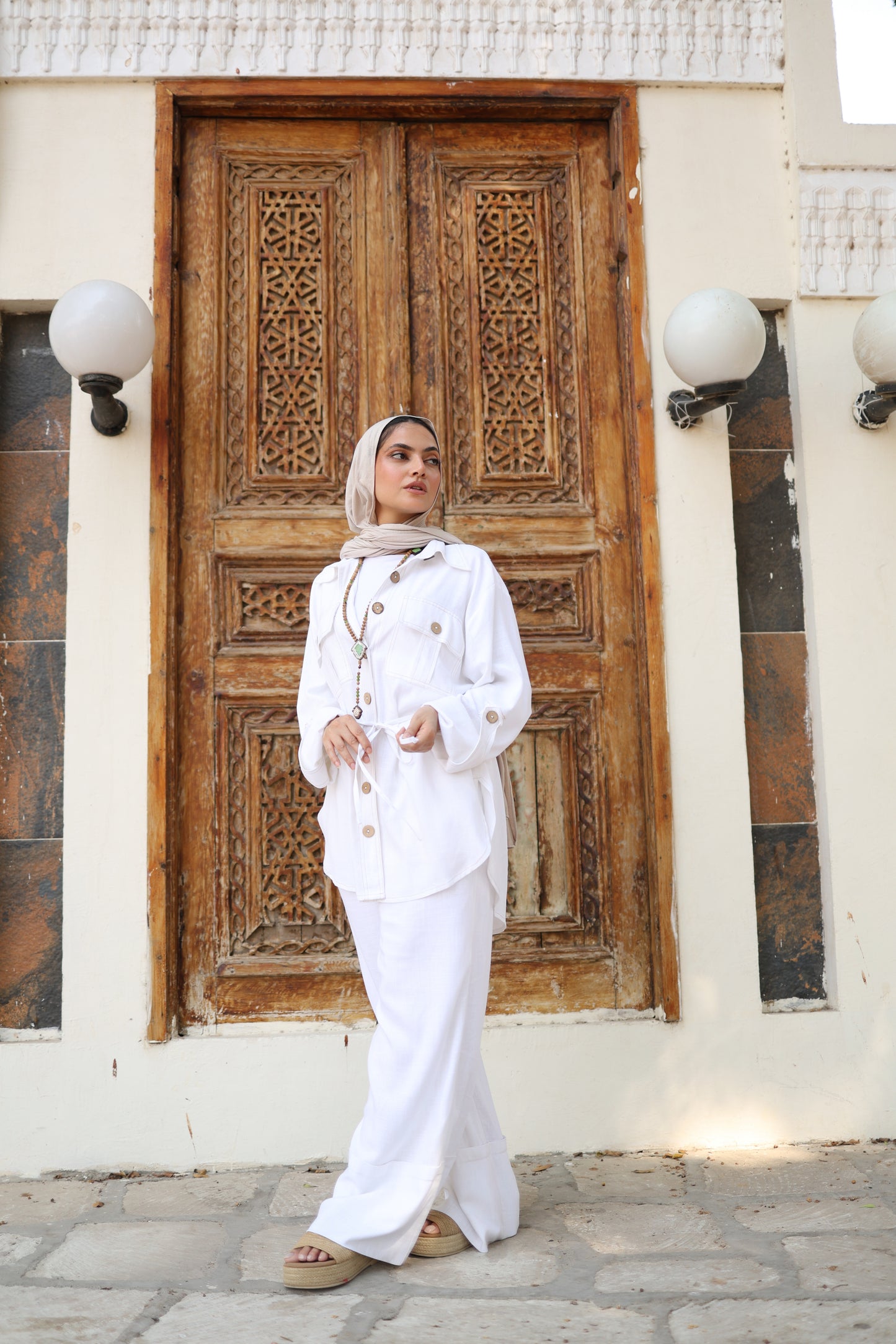 Wide Linen Pants in White