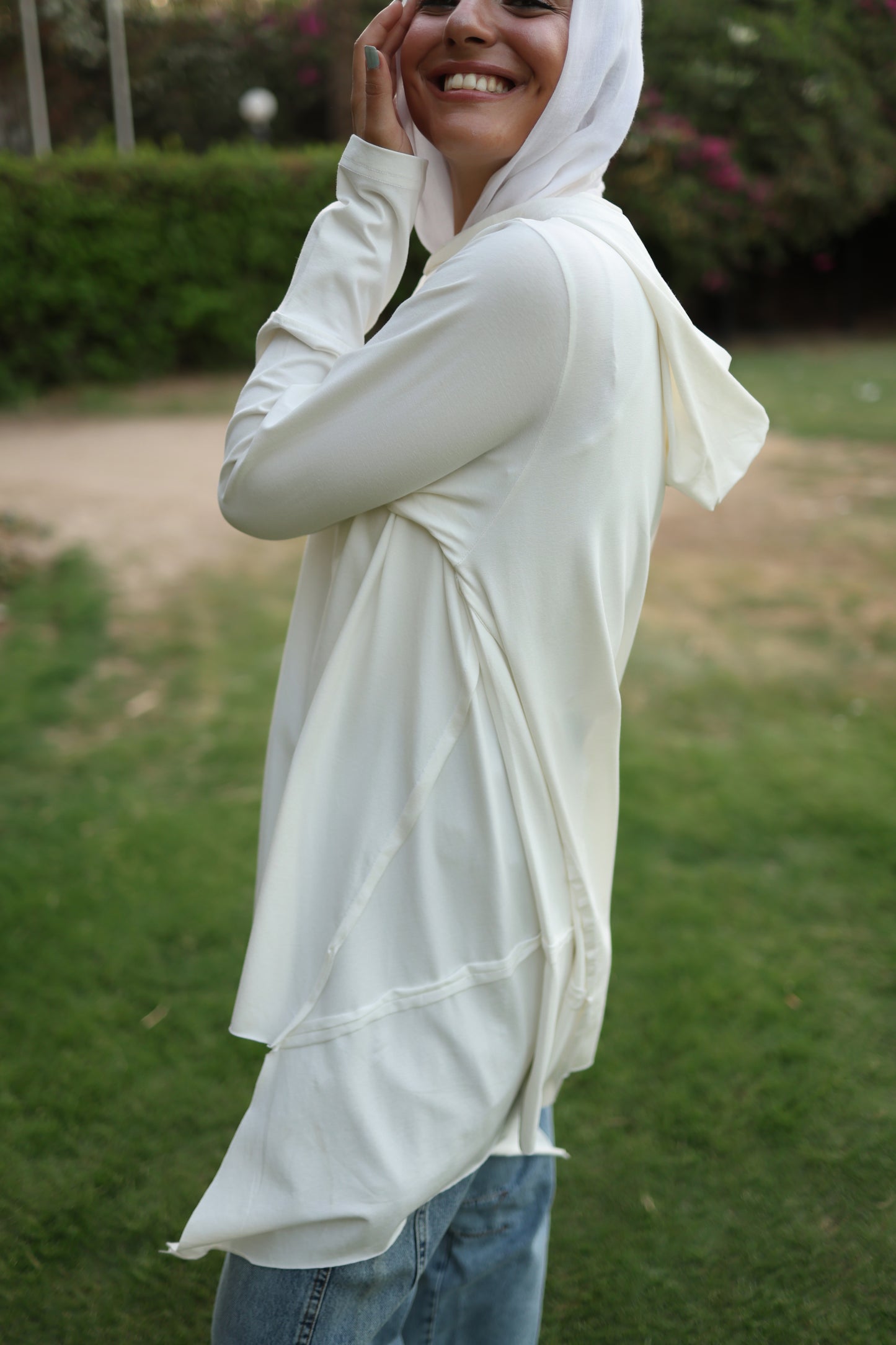 Stitches Side Cotton Top in White