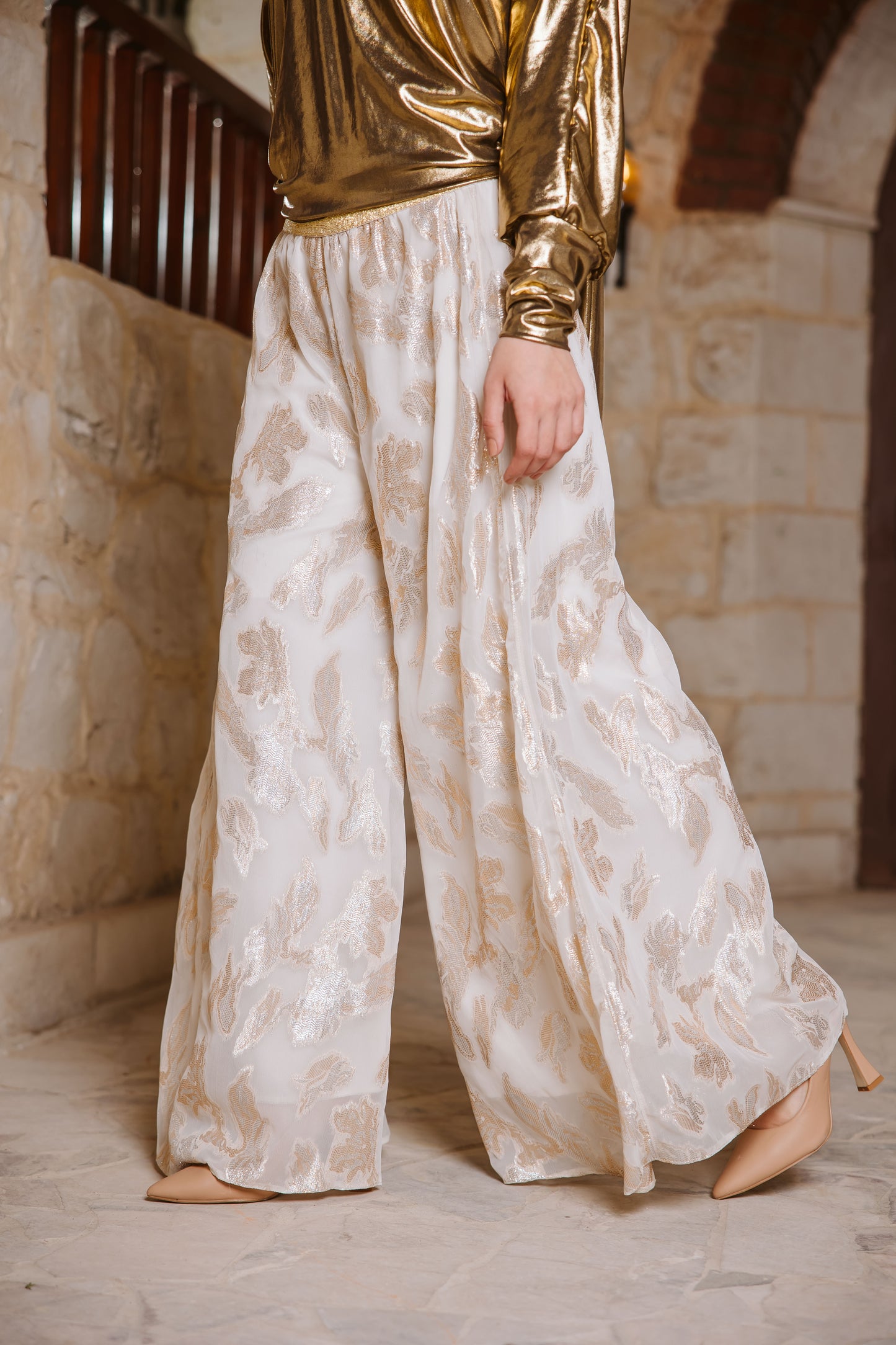 Royal Flowy Pants in Off White