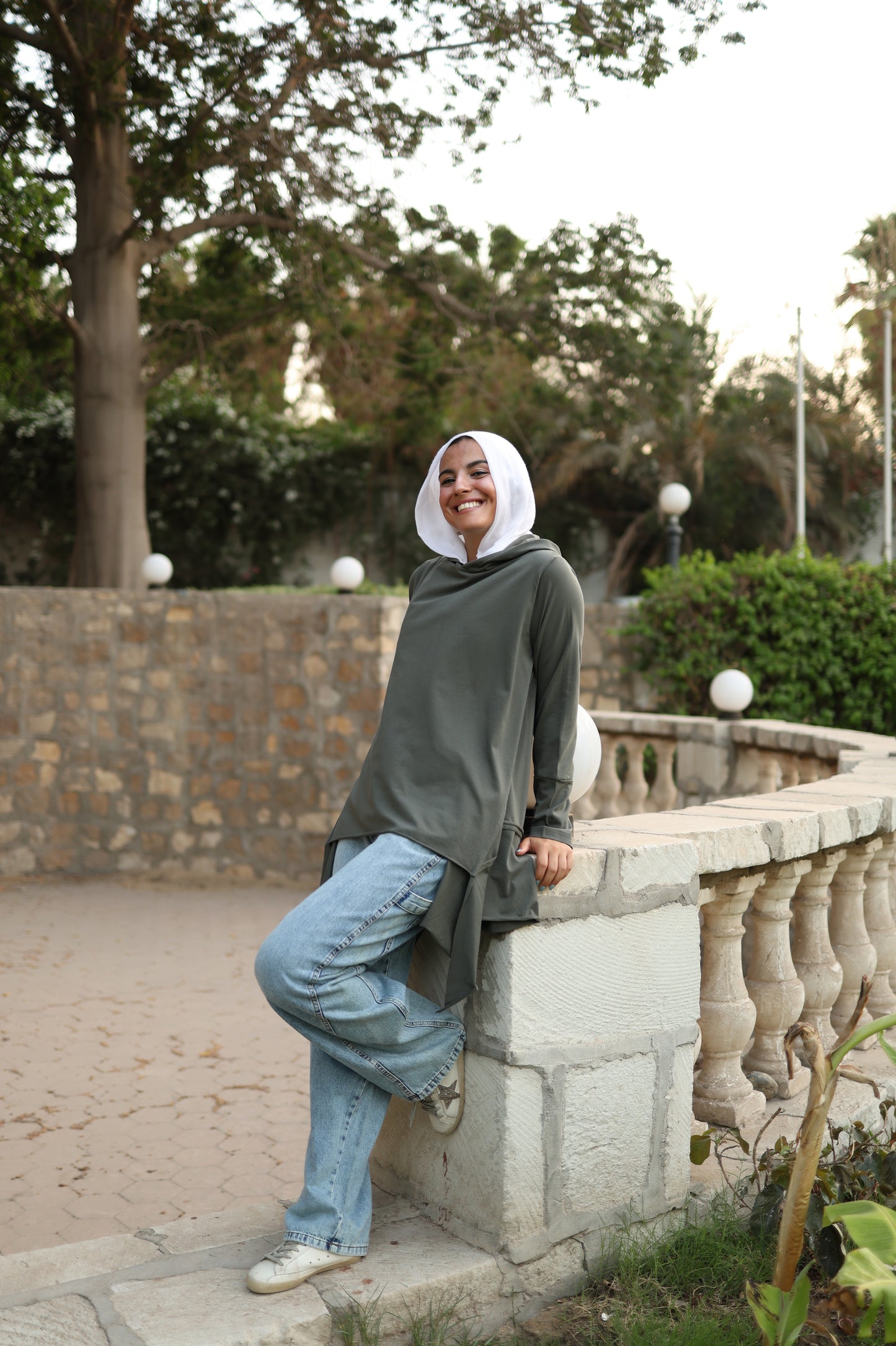 Stitches Side Hoodie Top in Olive