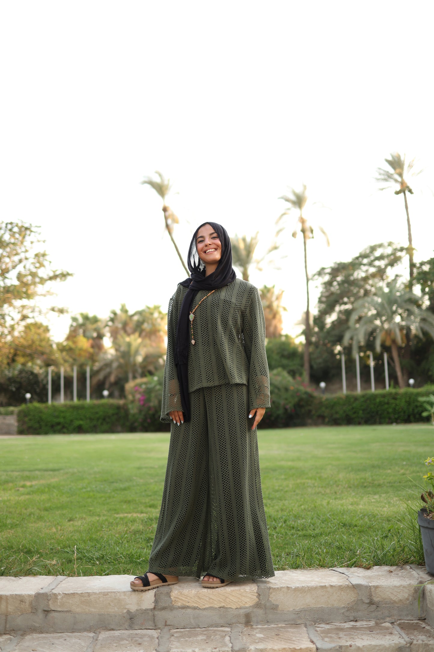 Knittned High Low Top Set in Olive