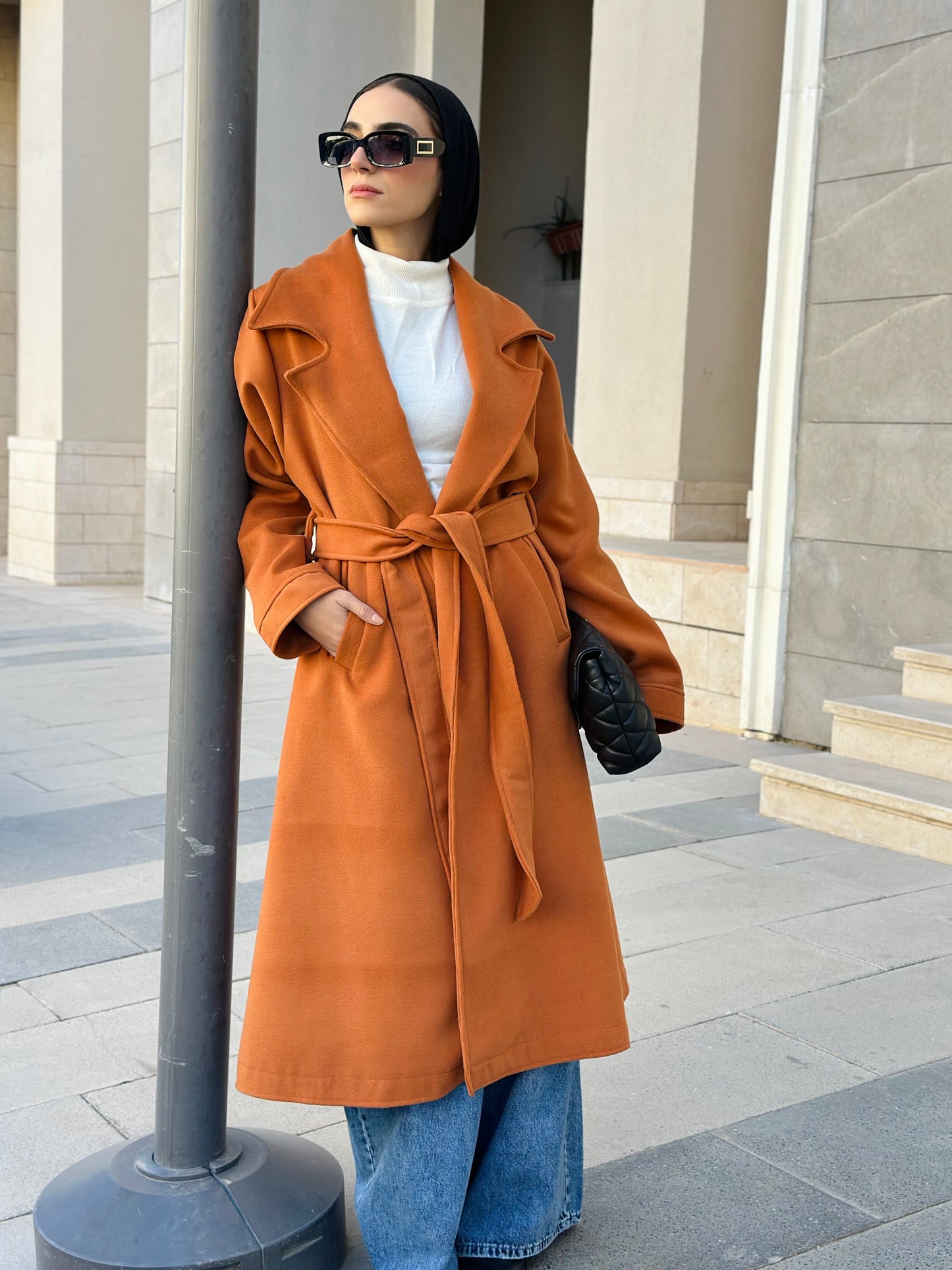Woolen Trench Coat in Brick