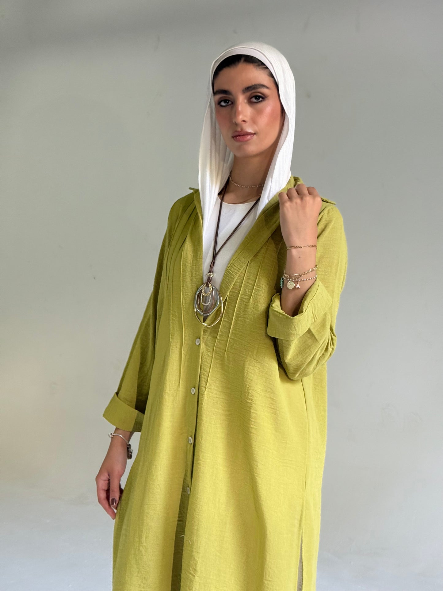 Long Linen Shirt in Olive