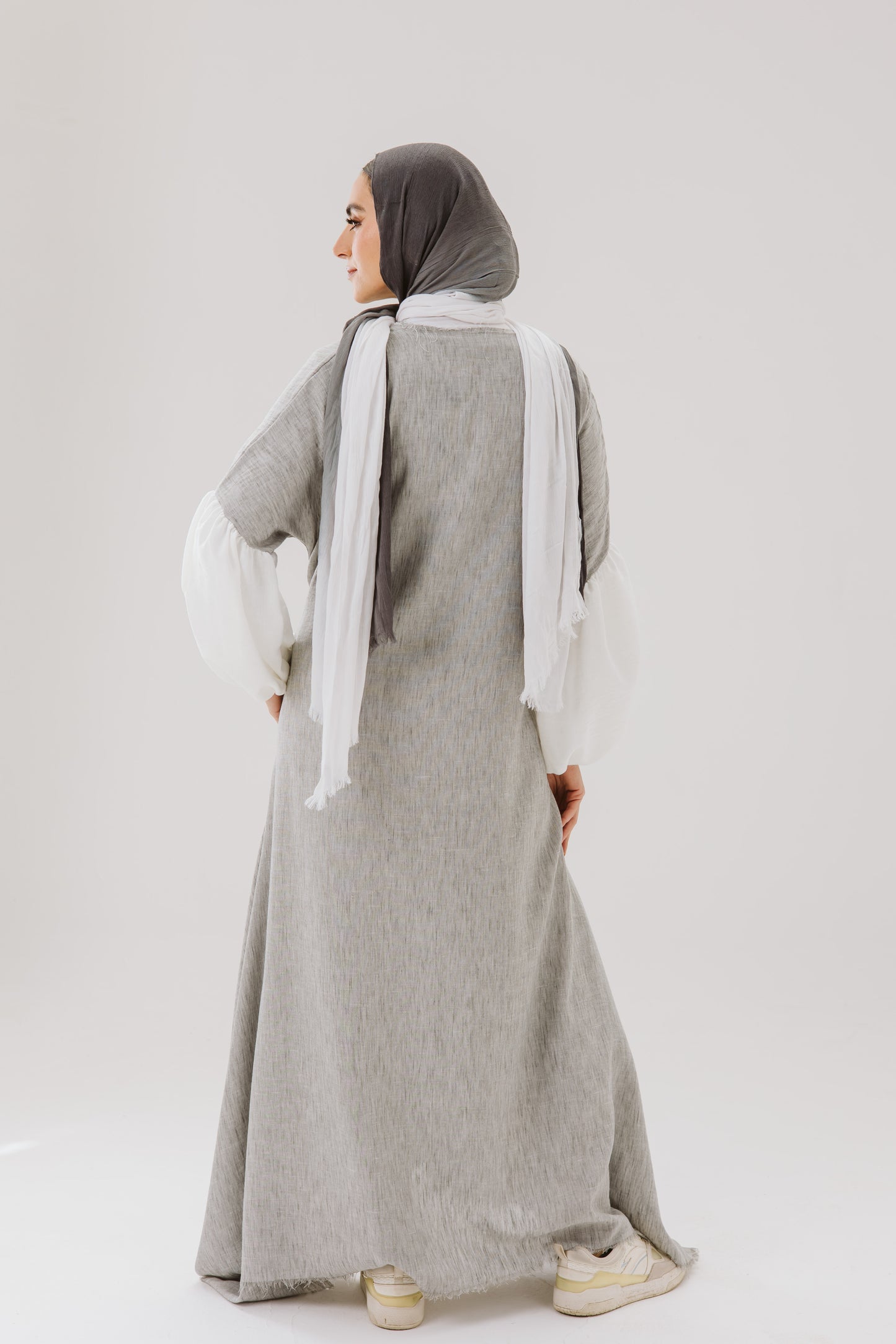 Asymmetrical Linen Wrap Dress in Grey