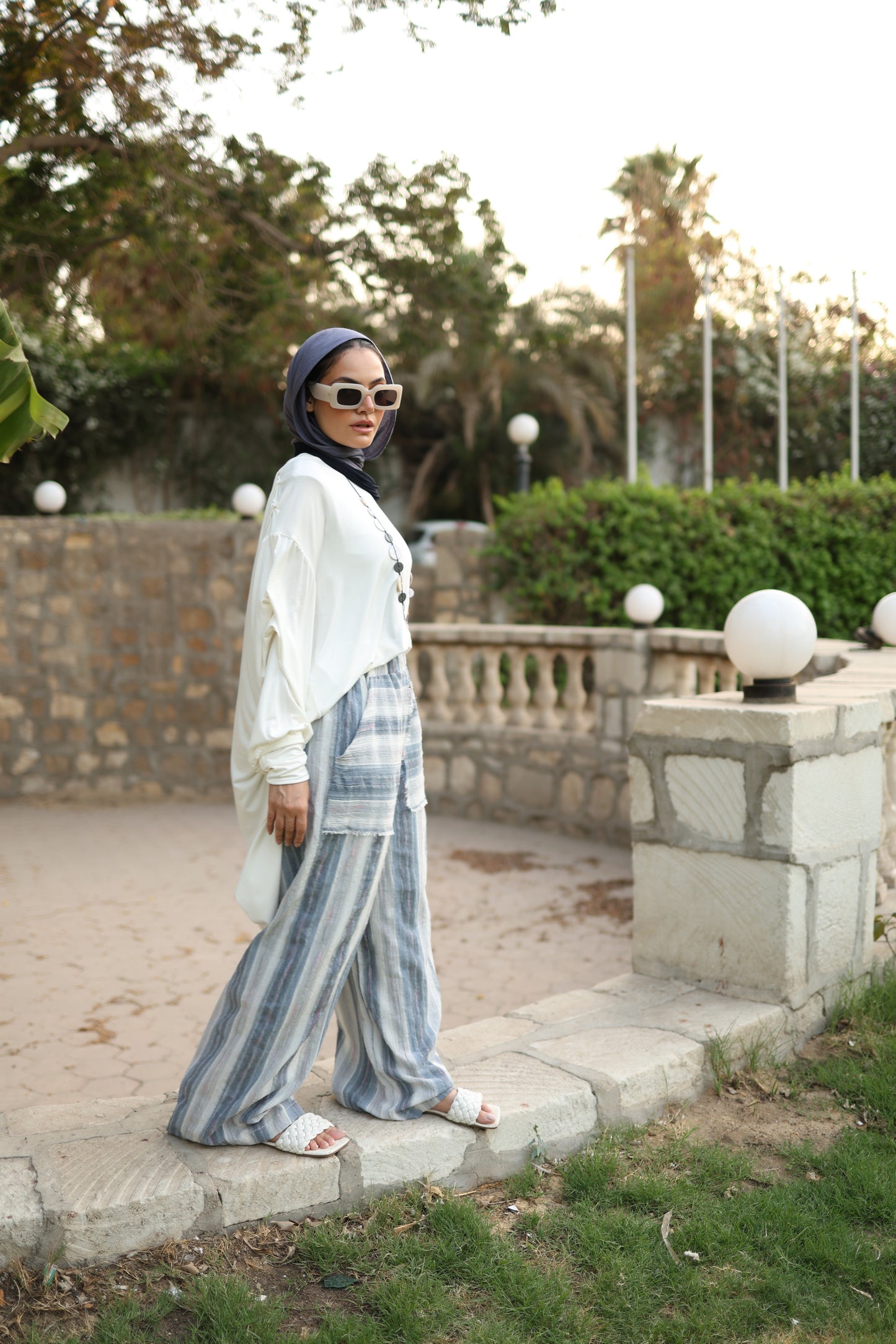 Printed Linen Wide Pants