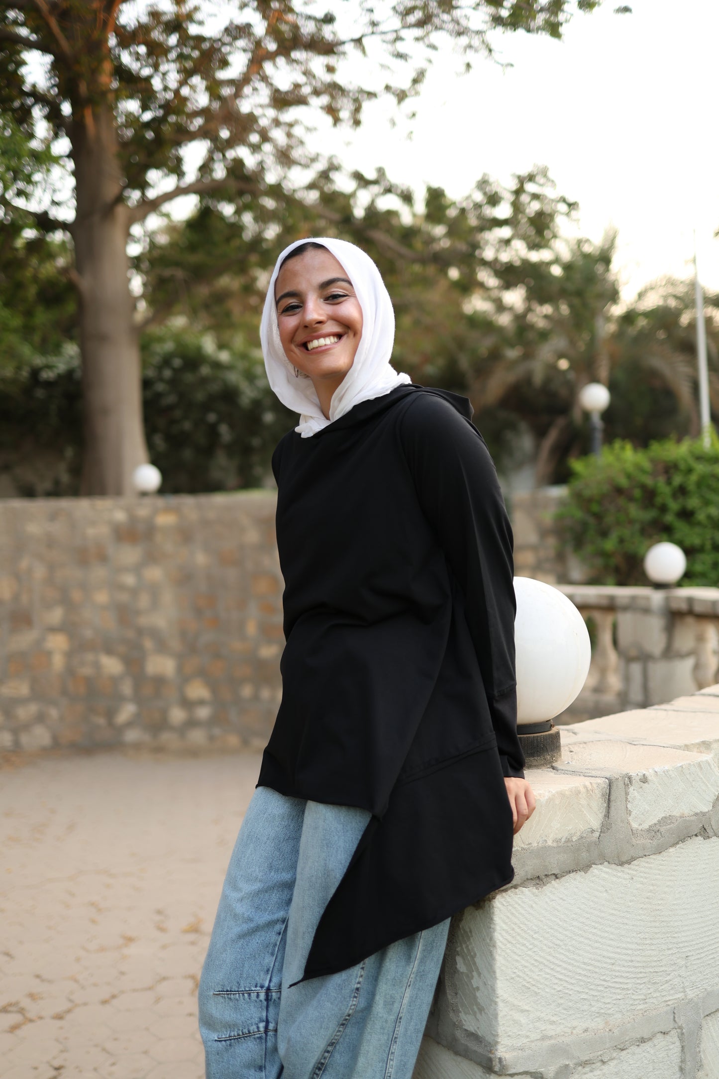 Stitches Side Hoodie Cotton Top in Black