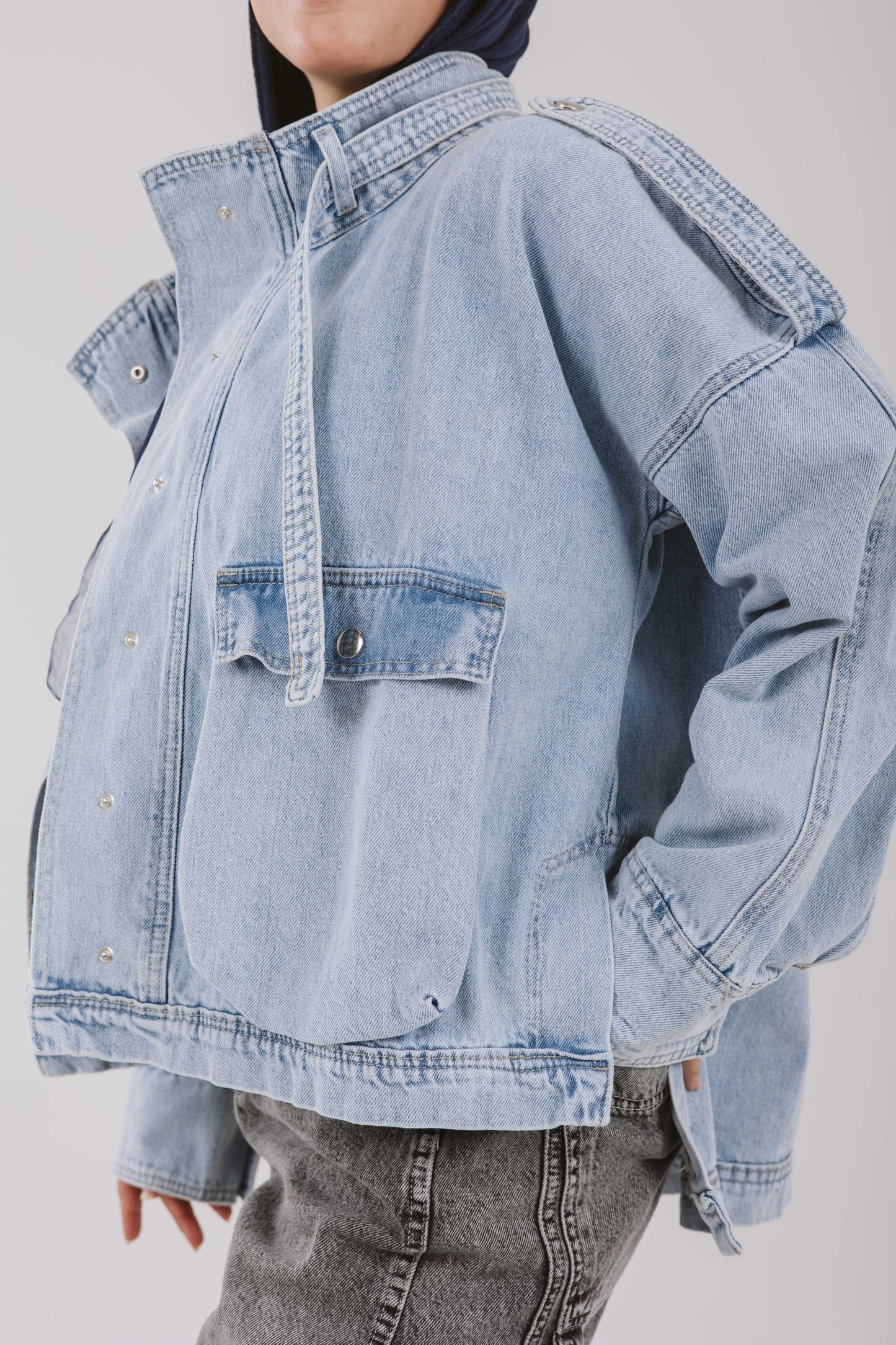 Pockets Denim High Low Jacket