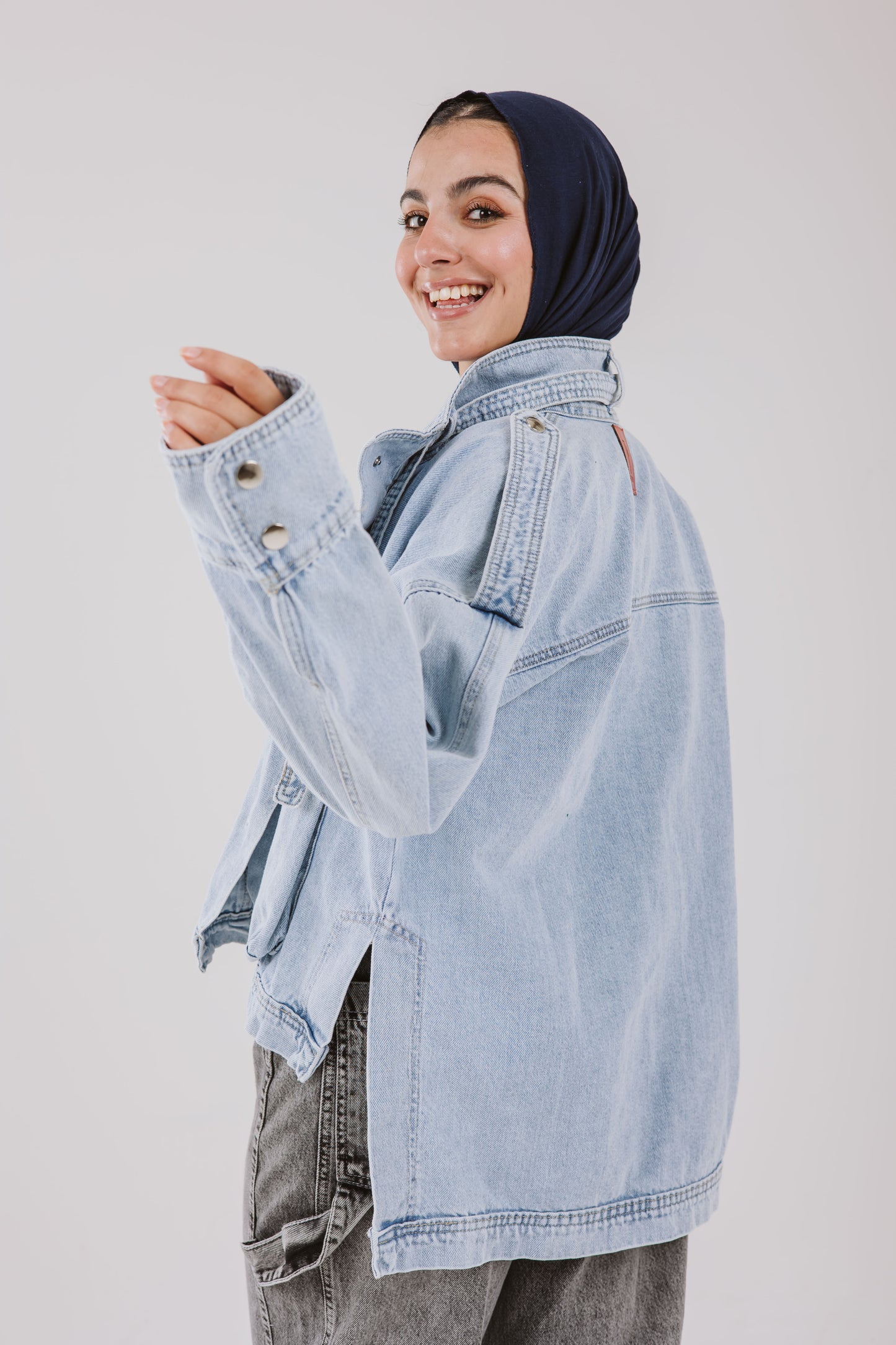 Pockets Denim High Low Jacket