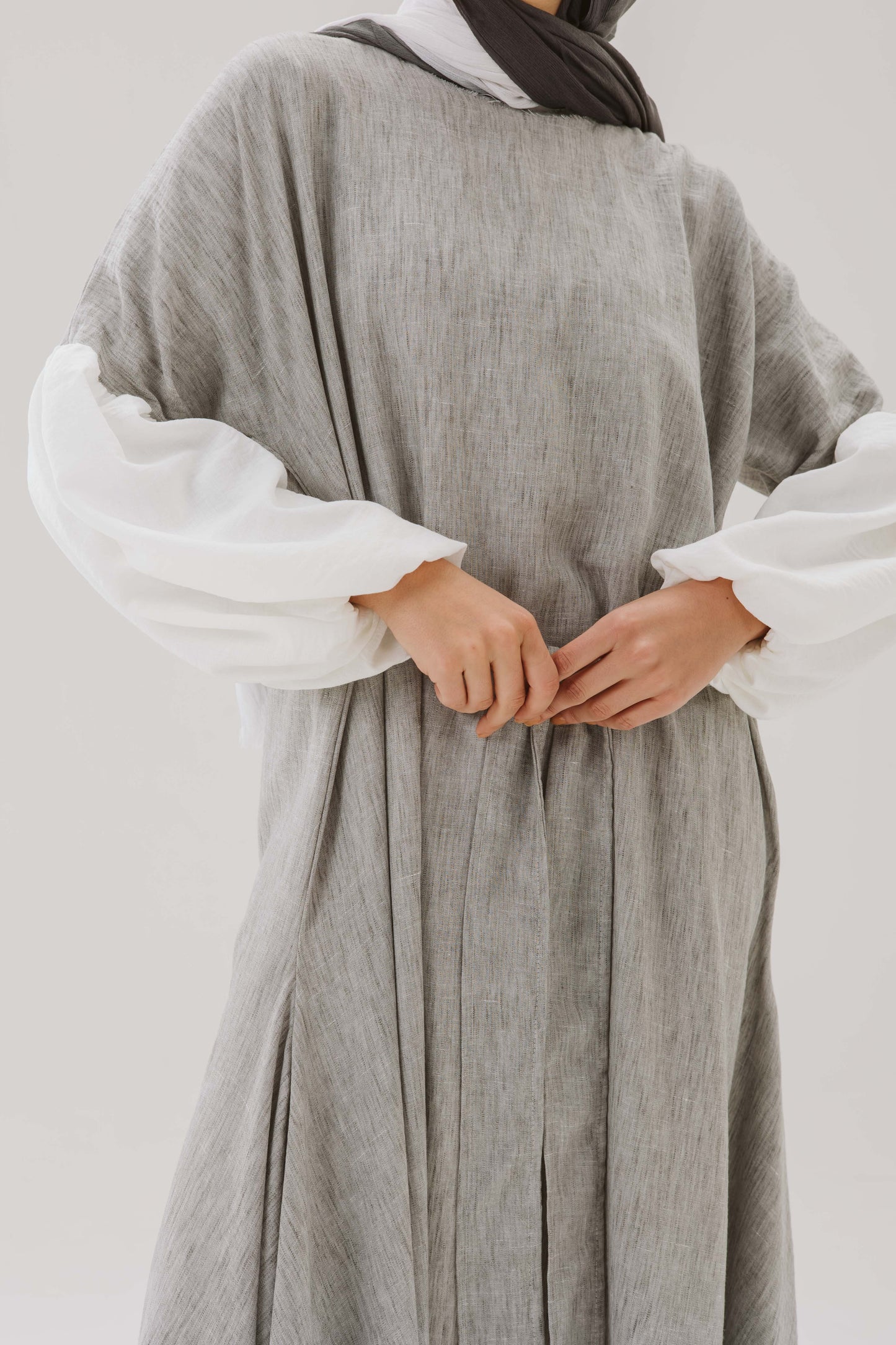 Asymmetrical Linen Wrap Dress in Grey