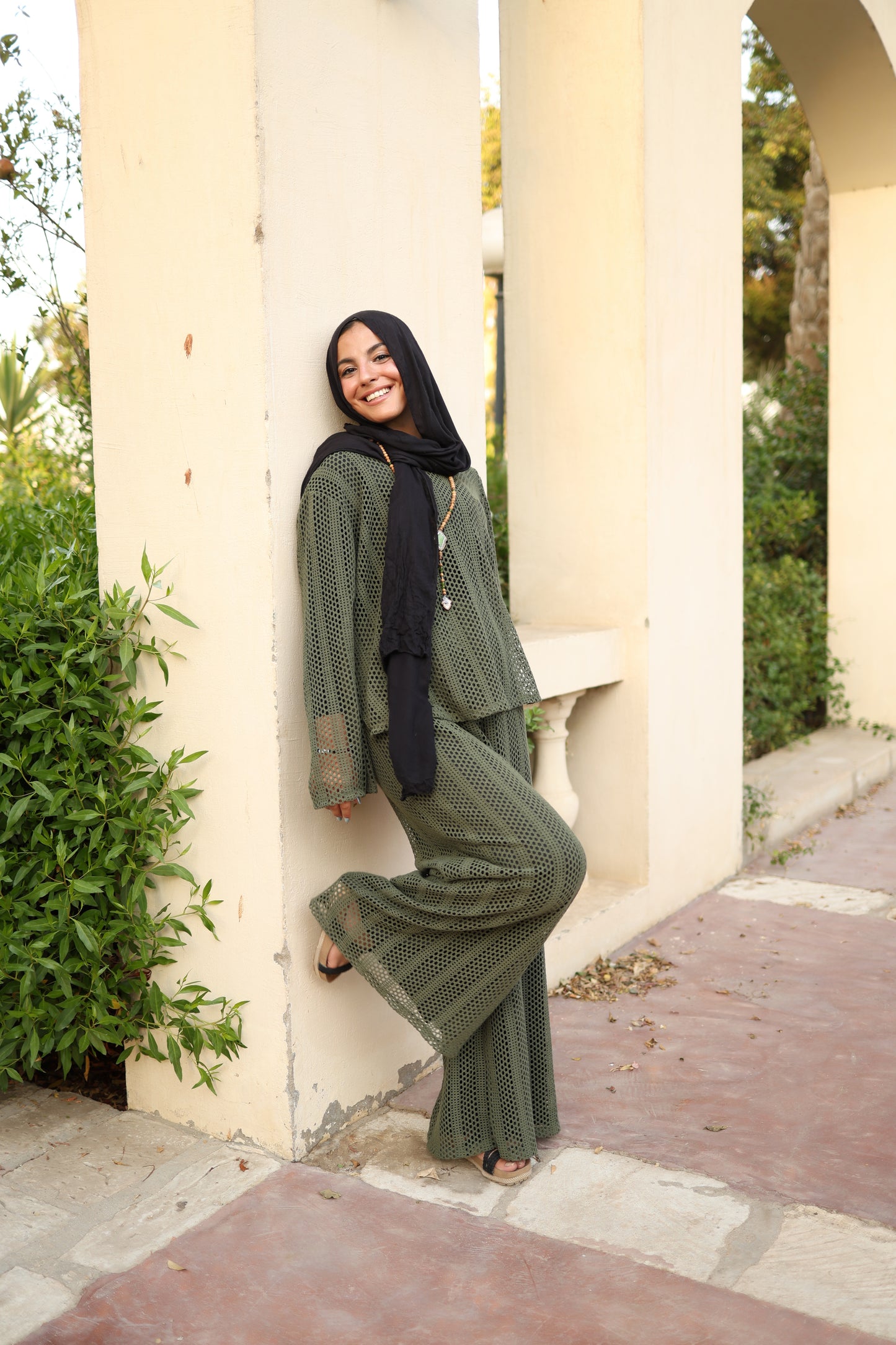 Knittned High Low Top Set in Olive