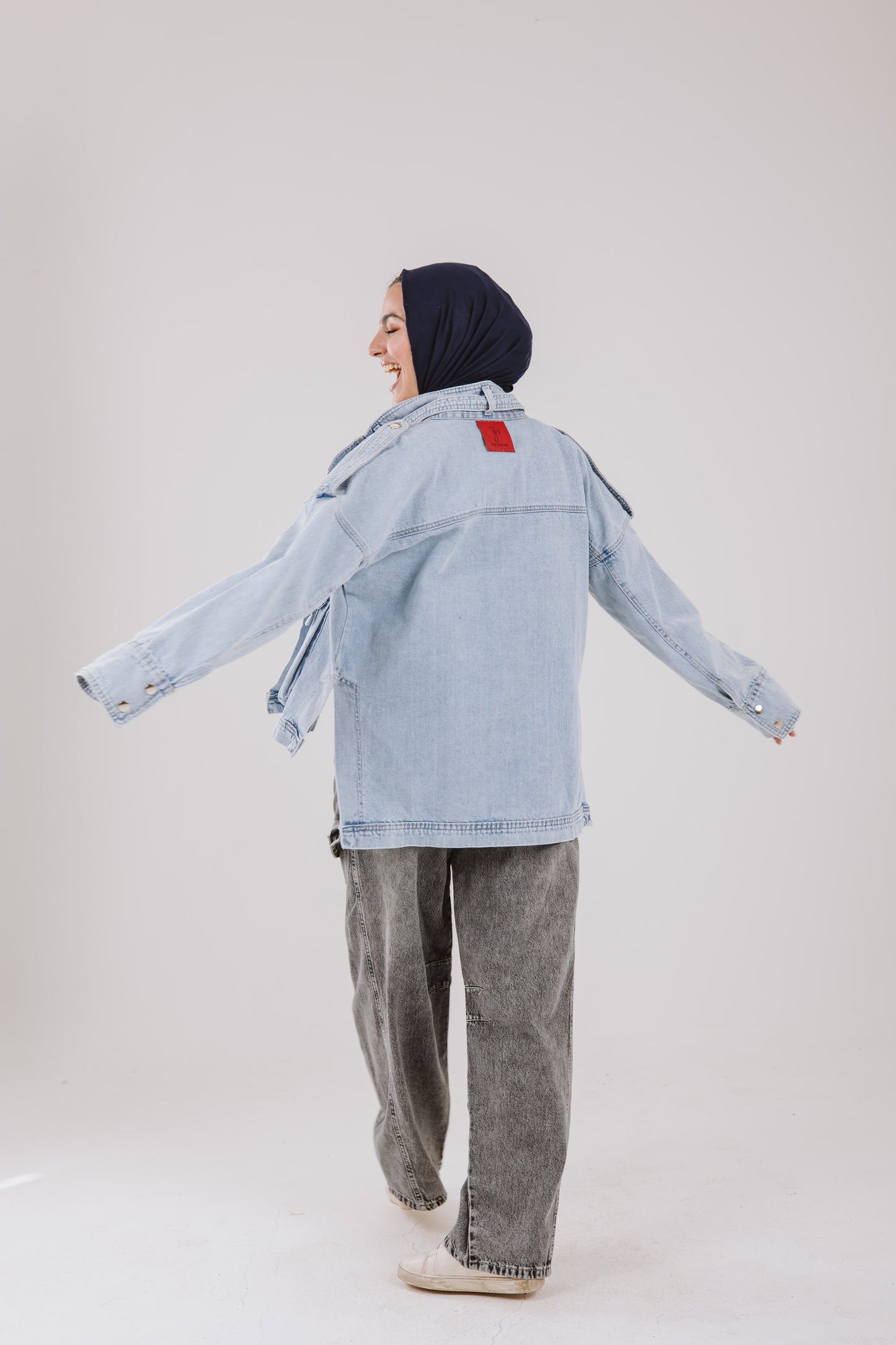 High Waist Balloon Denim Pants in Washed Gray