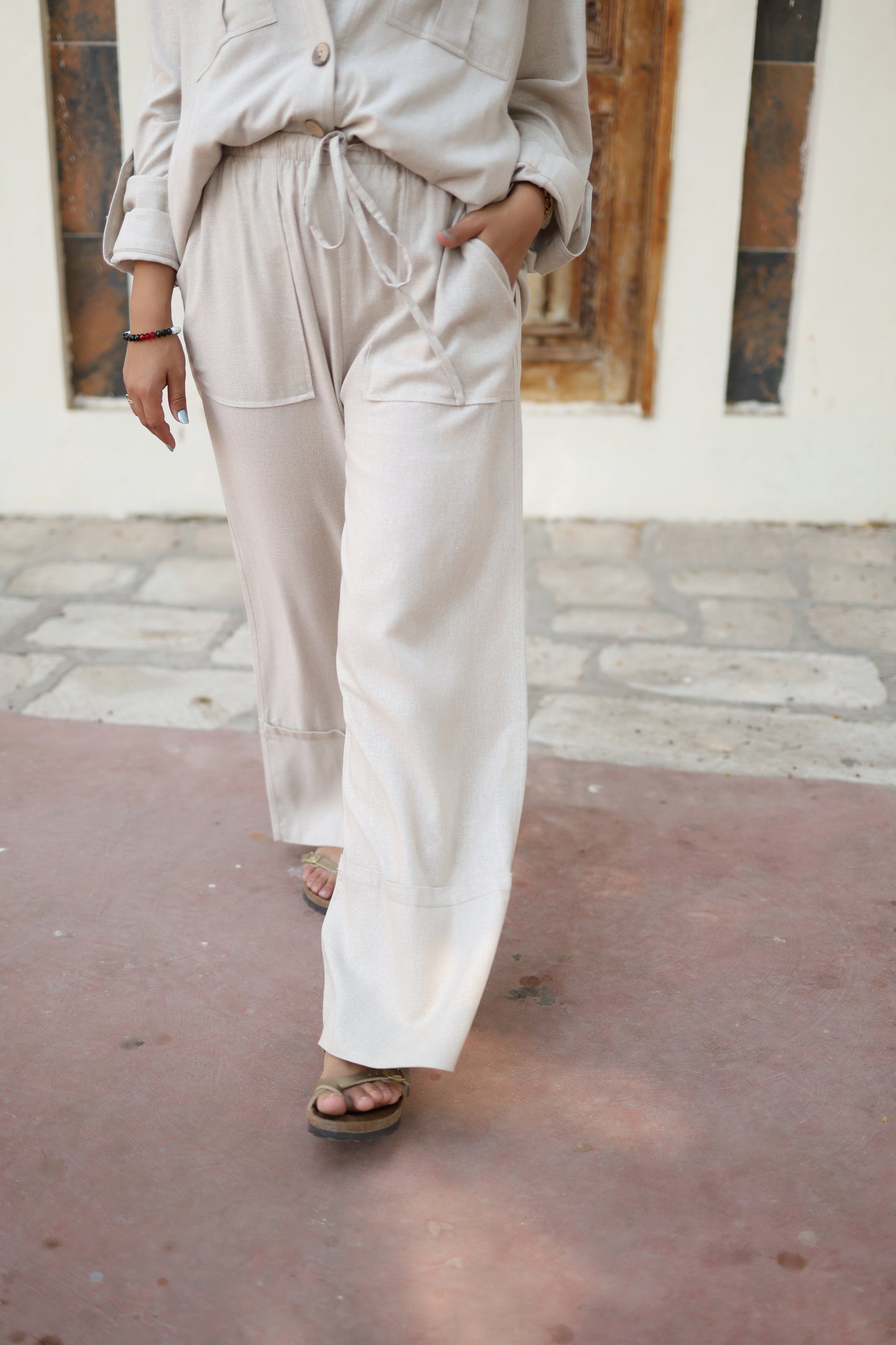 Linen wide Pants in Beige