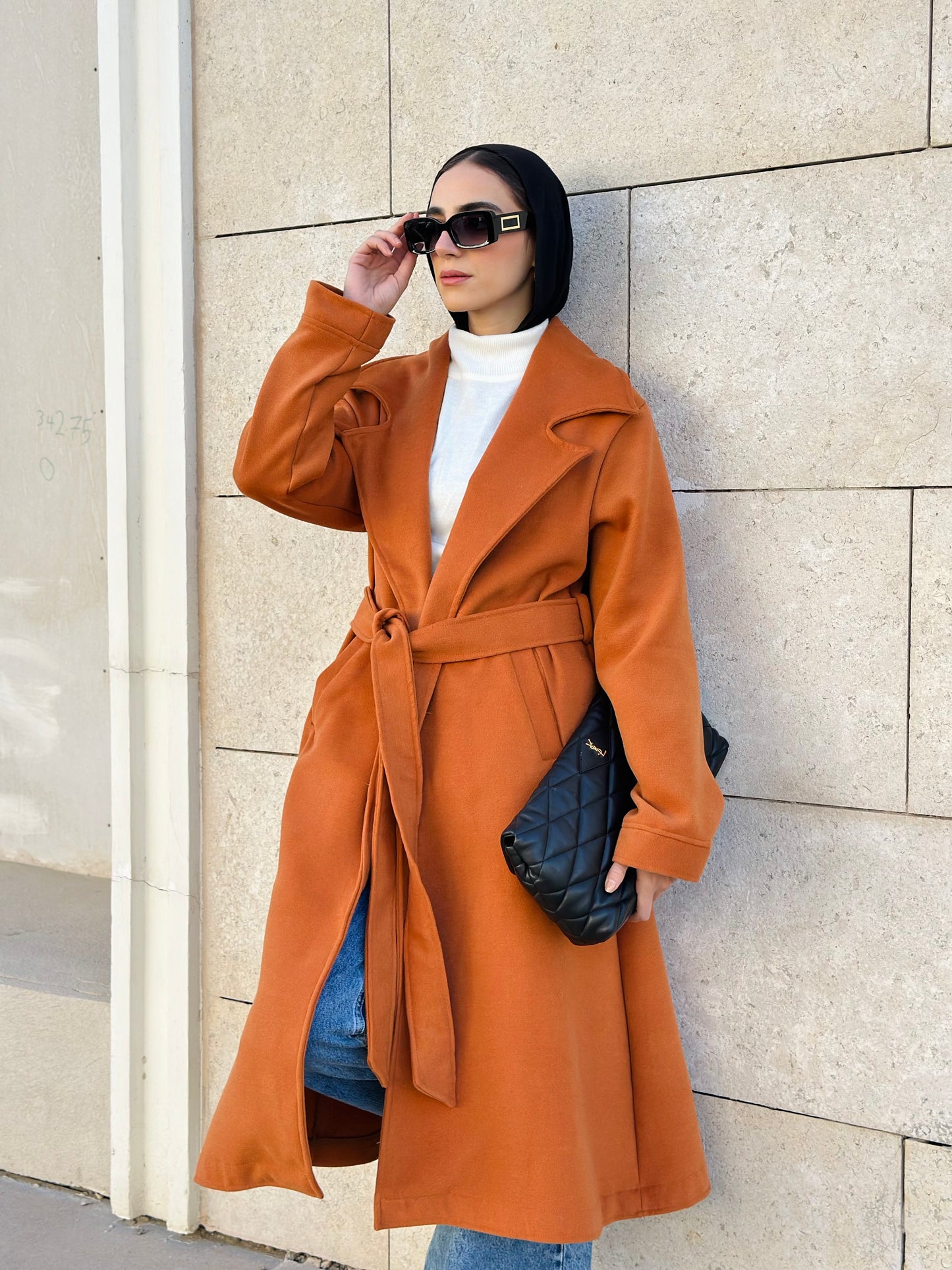 Woolen Trench Coat in Brick