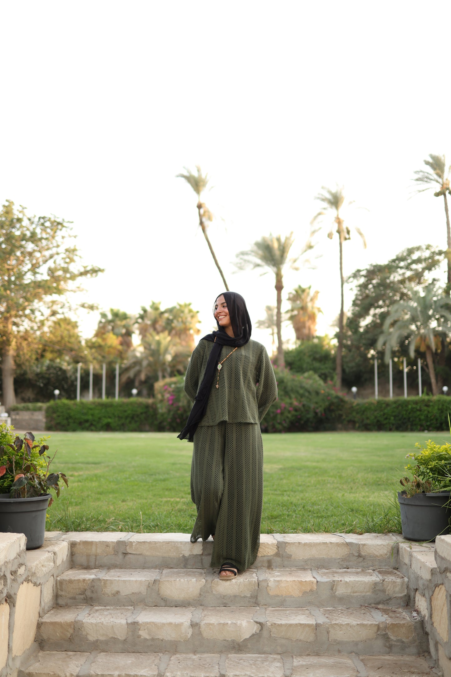 Knittned High Low Top Set in Olive