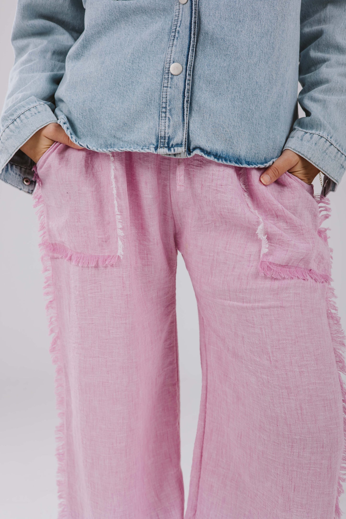Linen Stitches Pants in Powder Pink