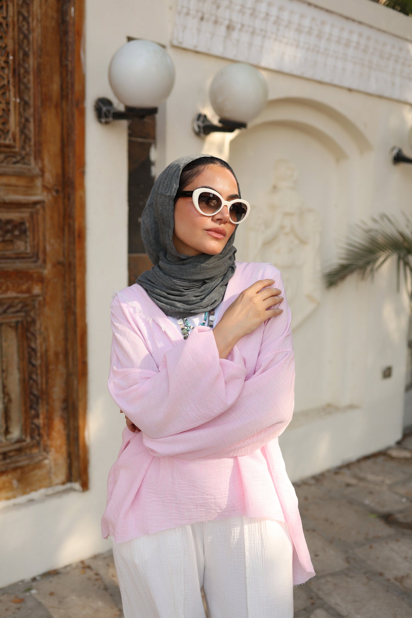 Flowy Linen Top in Powder Pink