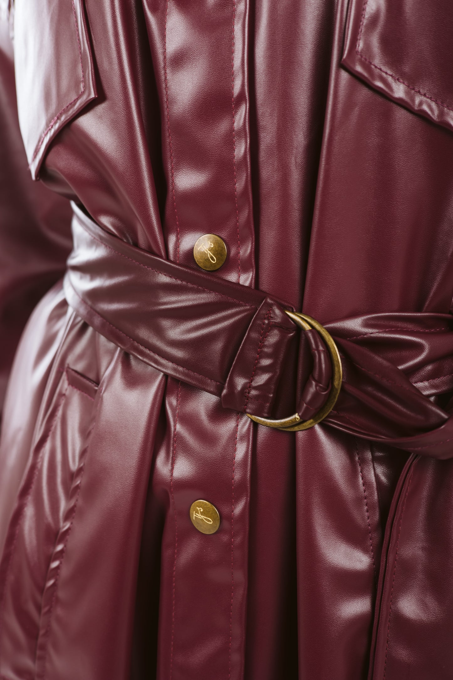 Faux Leather High Low Shirt in Burgundy