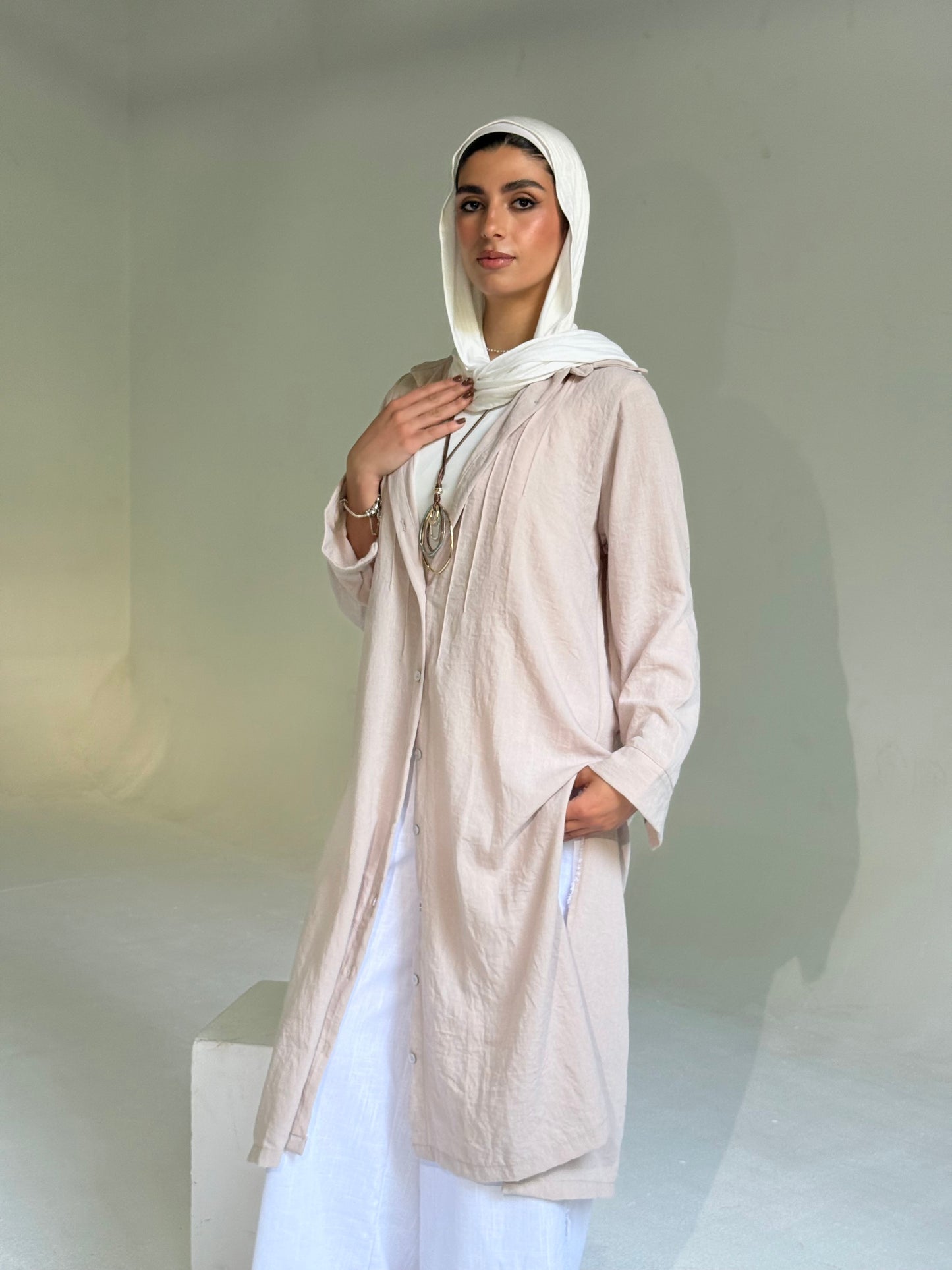 Long Linen Shirt in light Beige