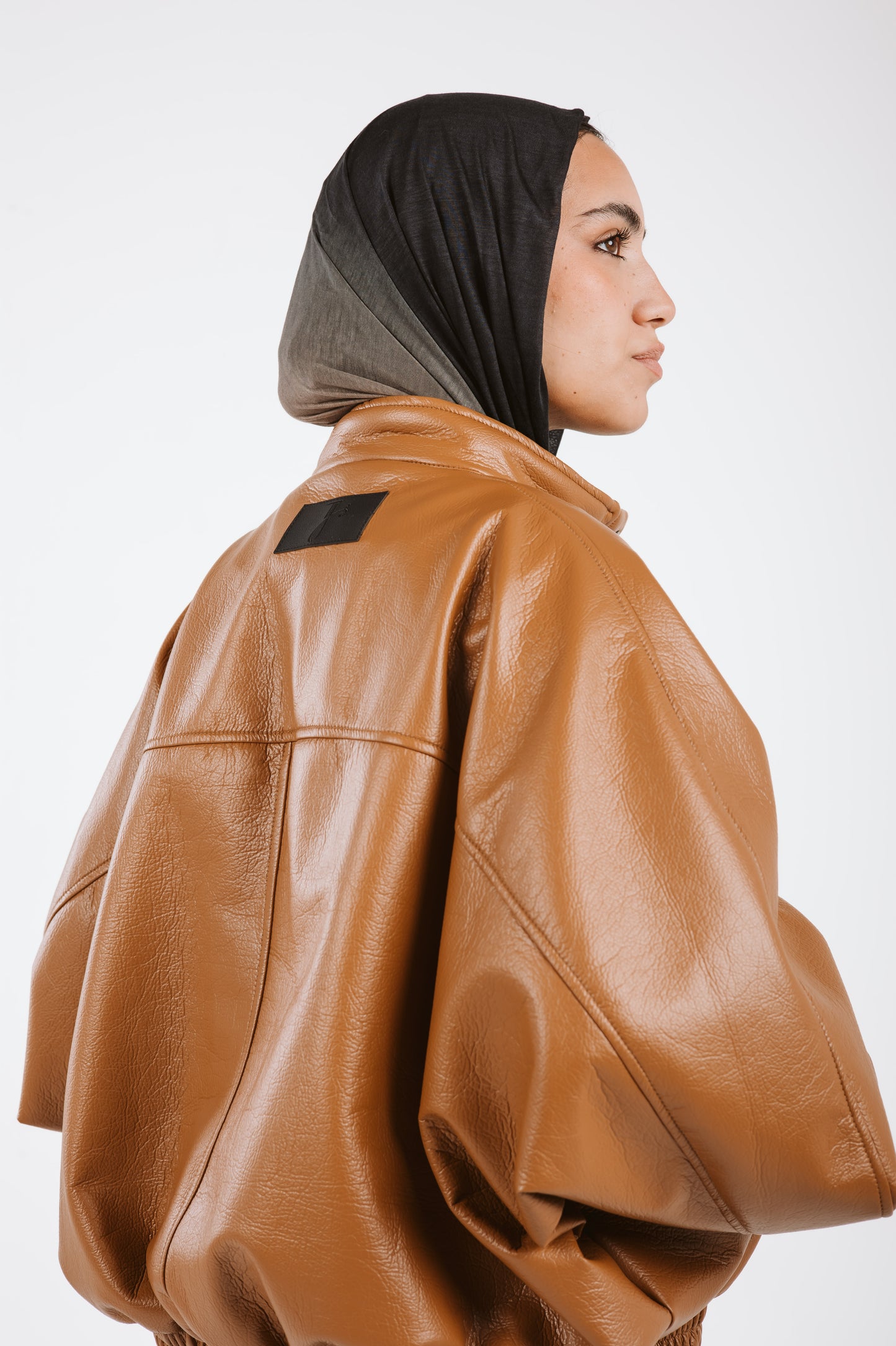 Oversized Leather Jacket in caramel