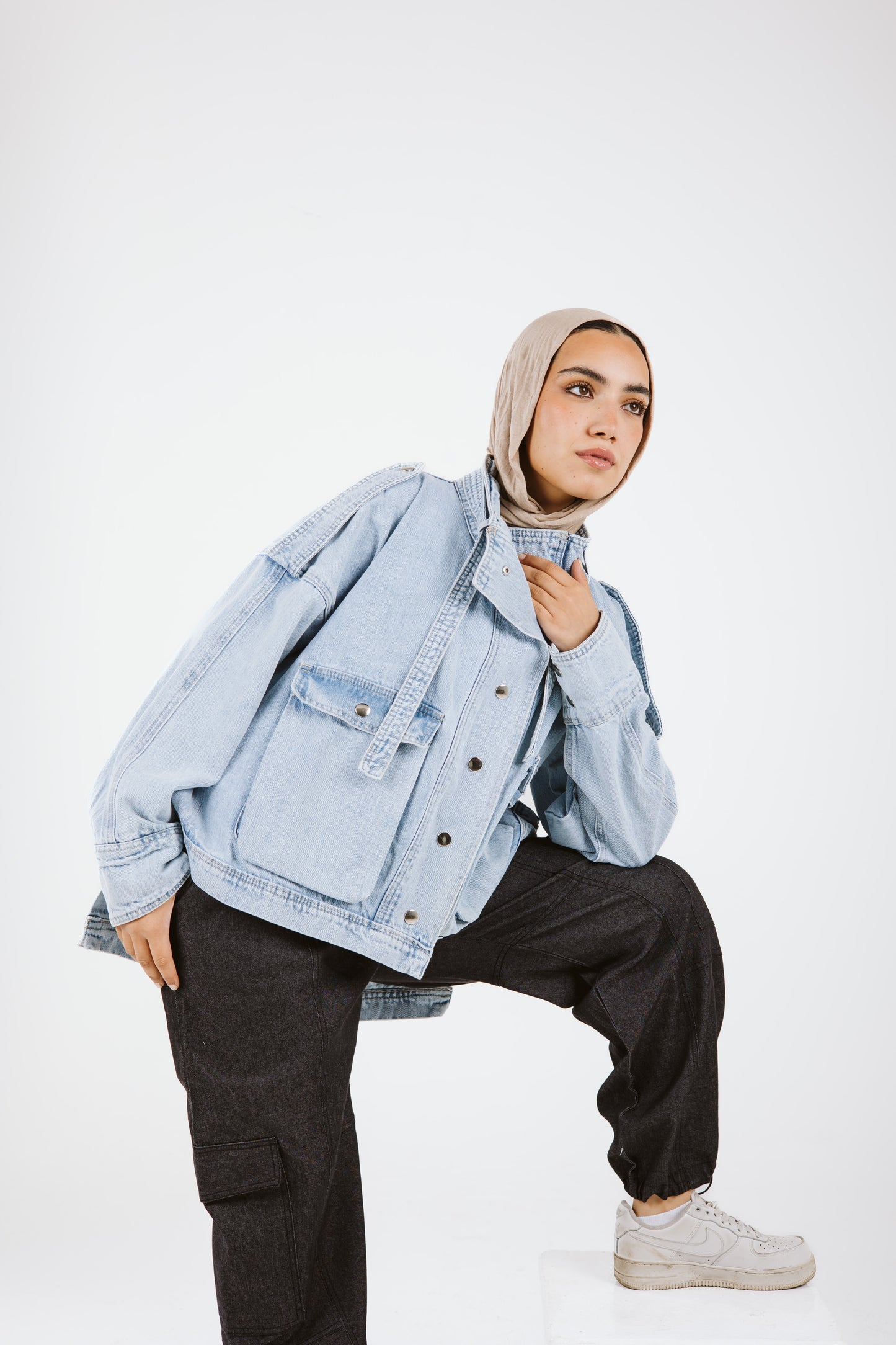 Pockets Denim High Low Jacket
