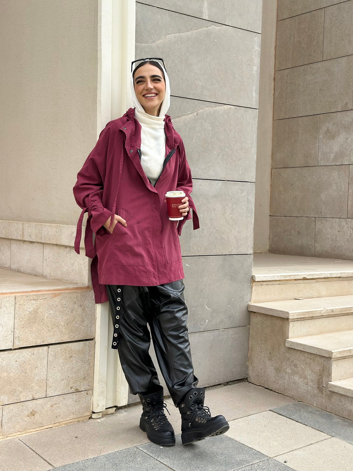 High Low Oversized Jacket in Burgundy