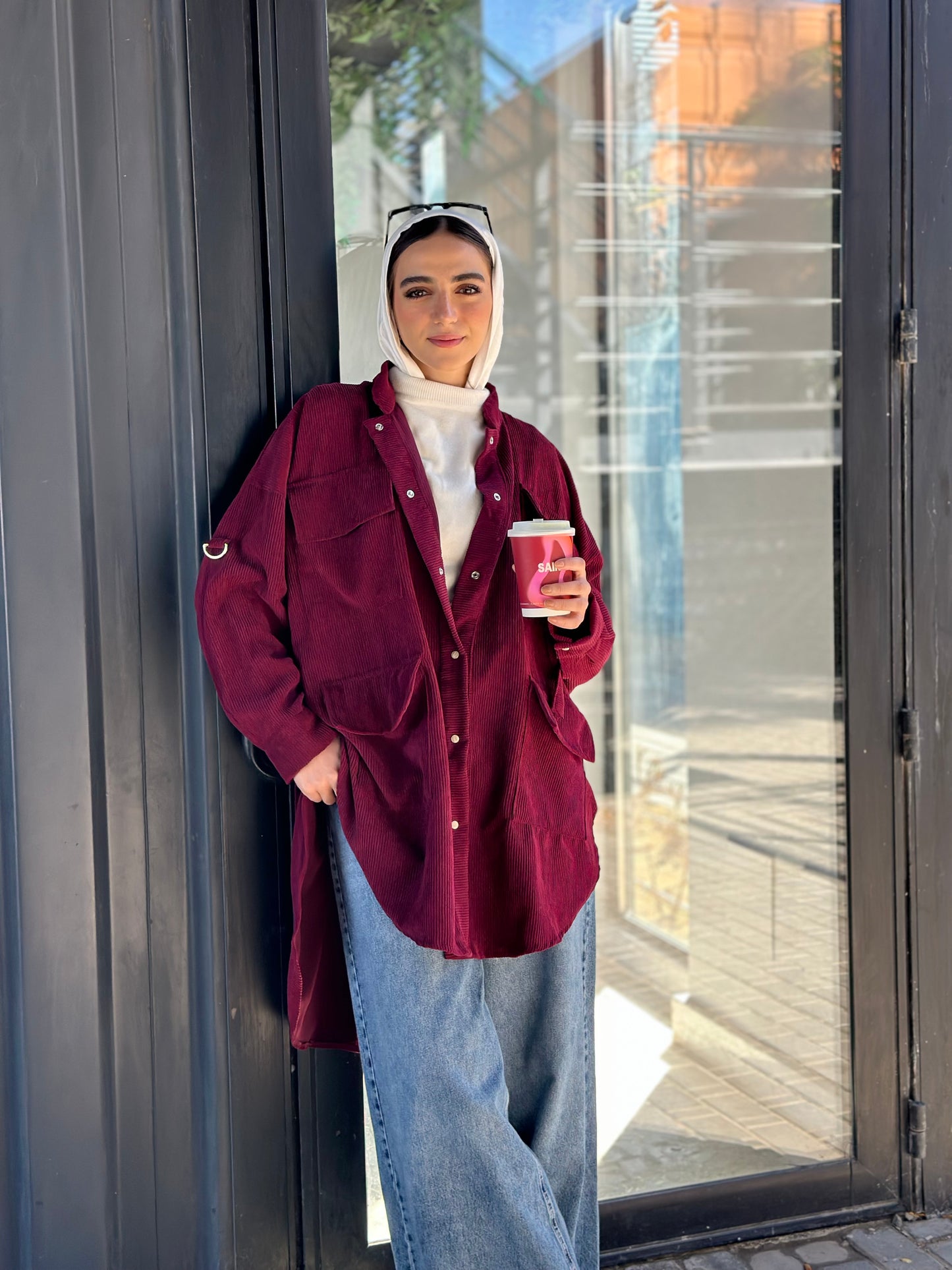 High Low Pockets Shirt in Burgundy