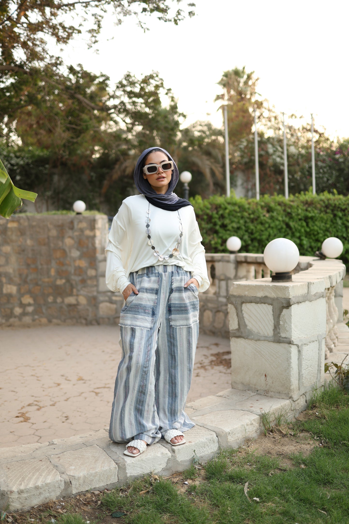 Printed Linen Wide Pants