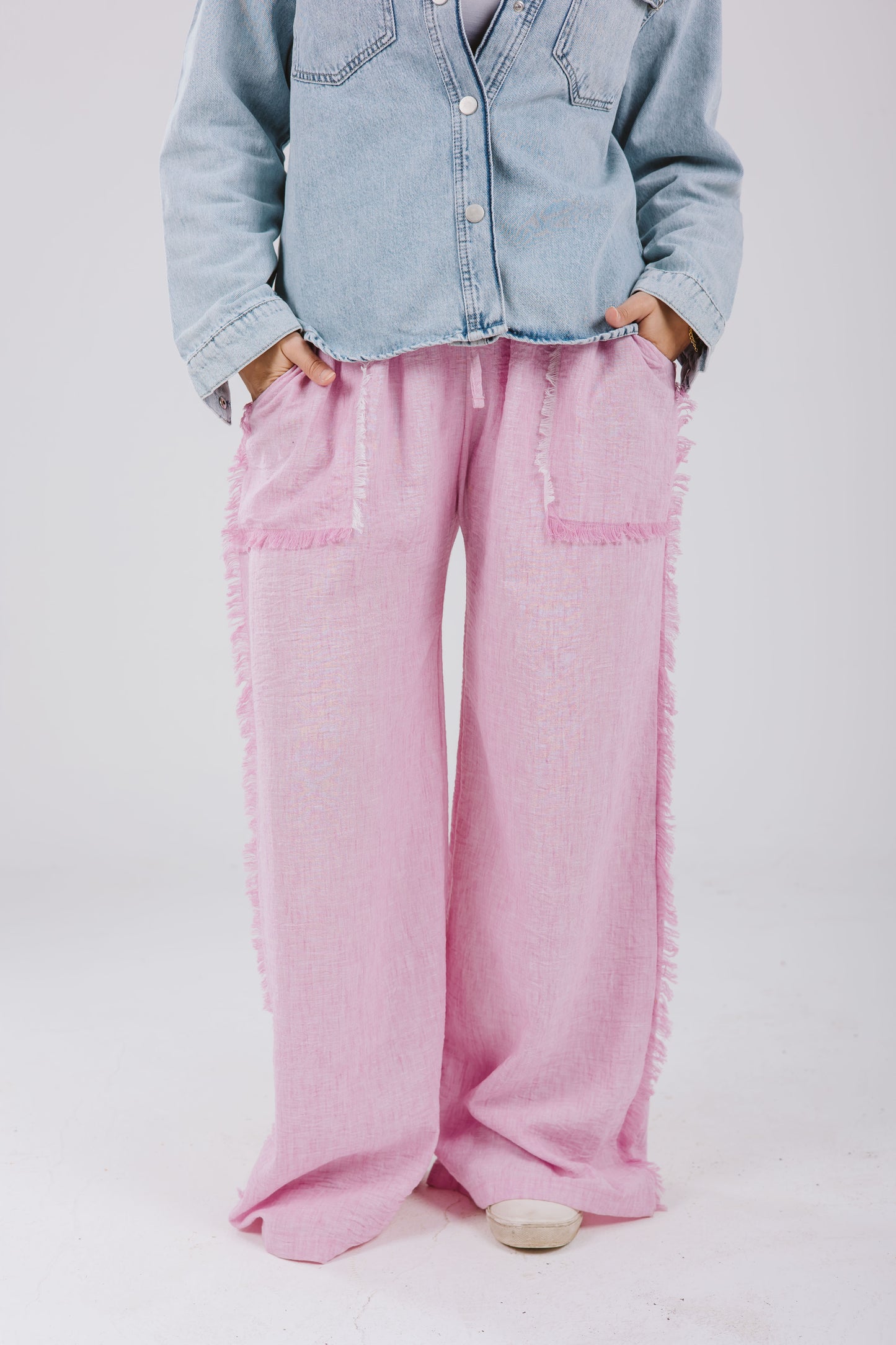 Linen Stitches Pants in Powder Pink
