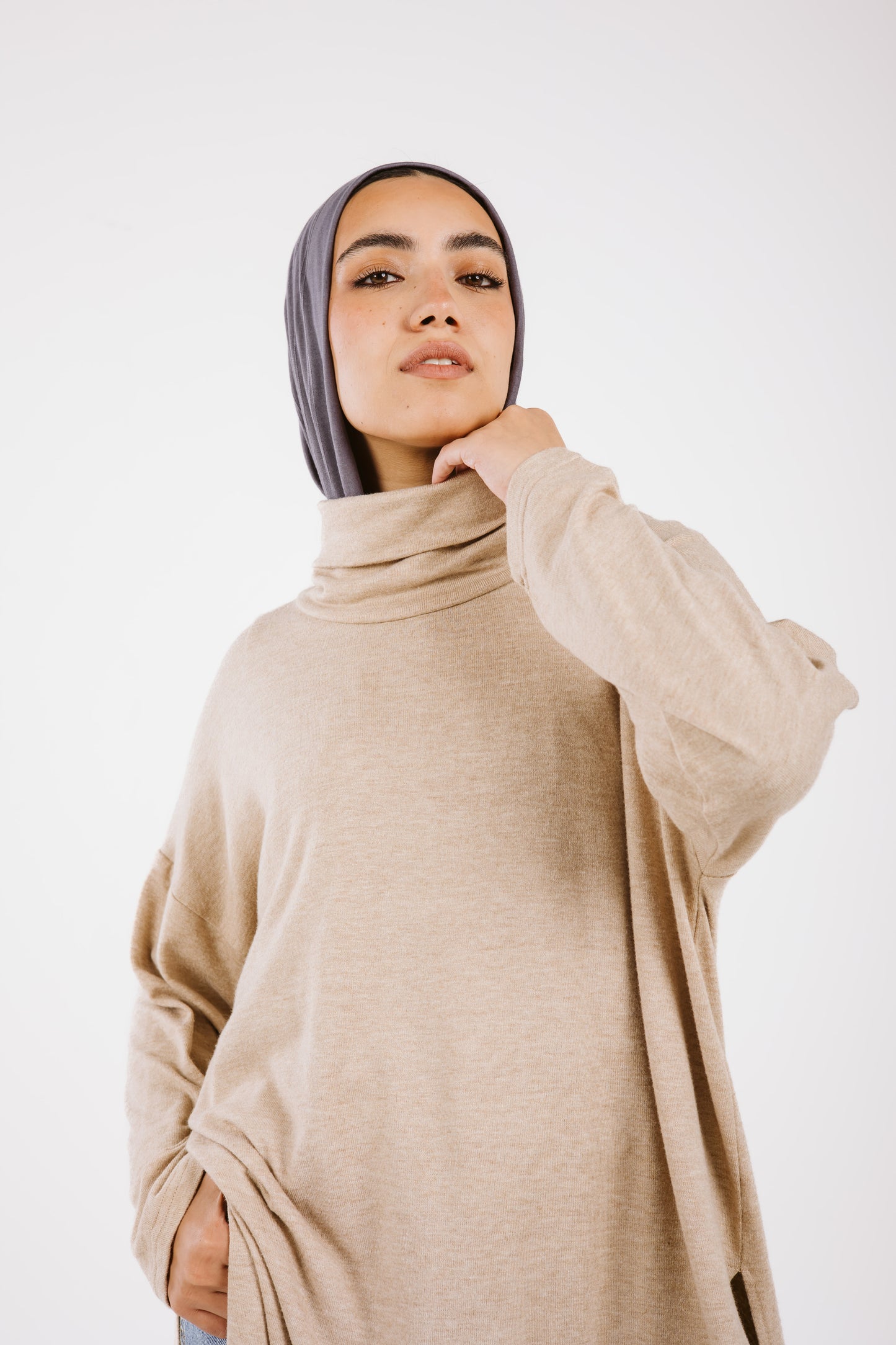 High Low Soft Wool Top in Beige