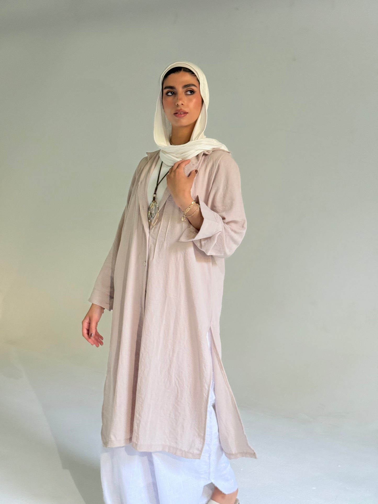 Long Linen Shirt in light Beige