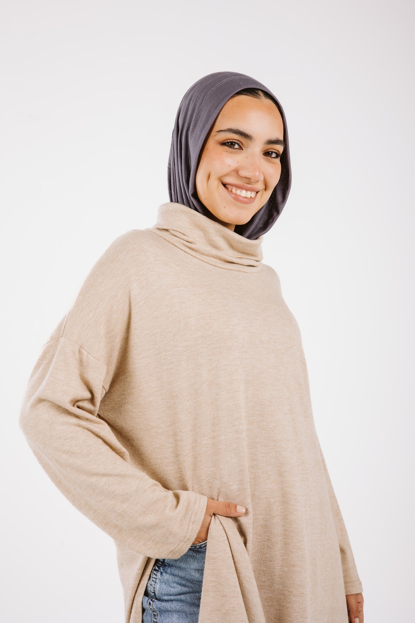 High Low Soft Wool Top in Beige