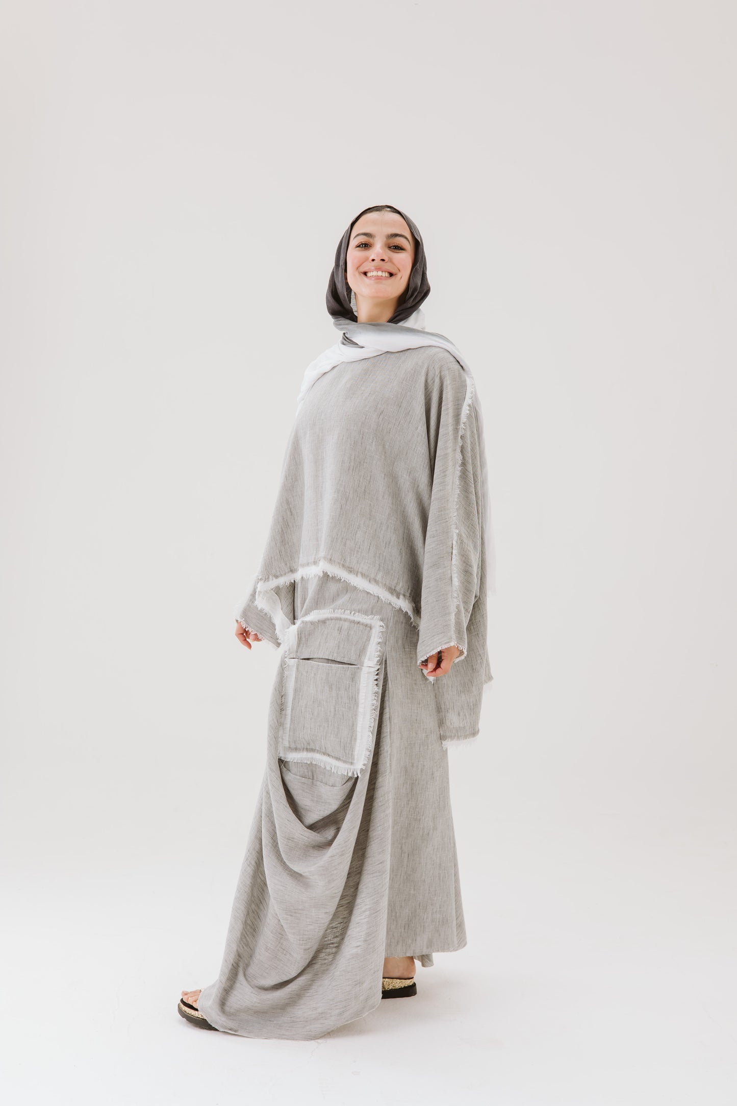 Linen High Low Top In Grey