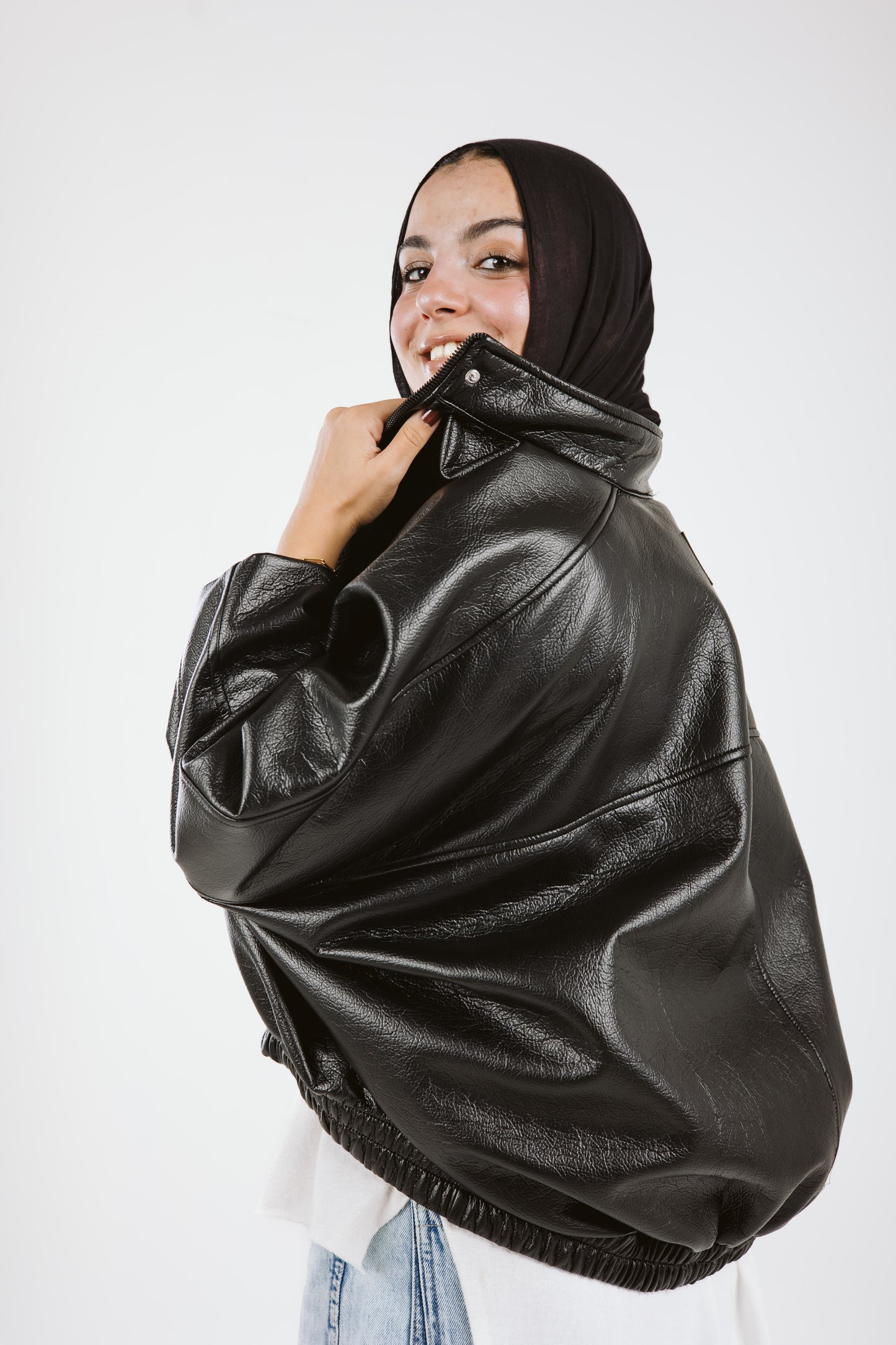 Oversized Leather Jacket in Black