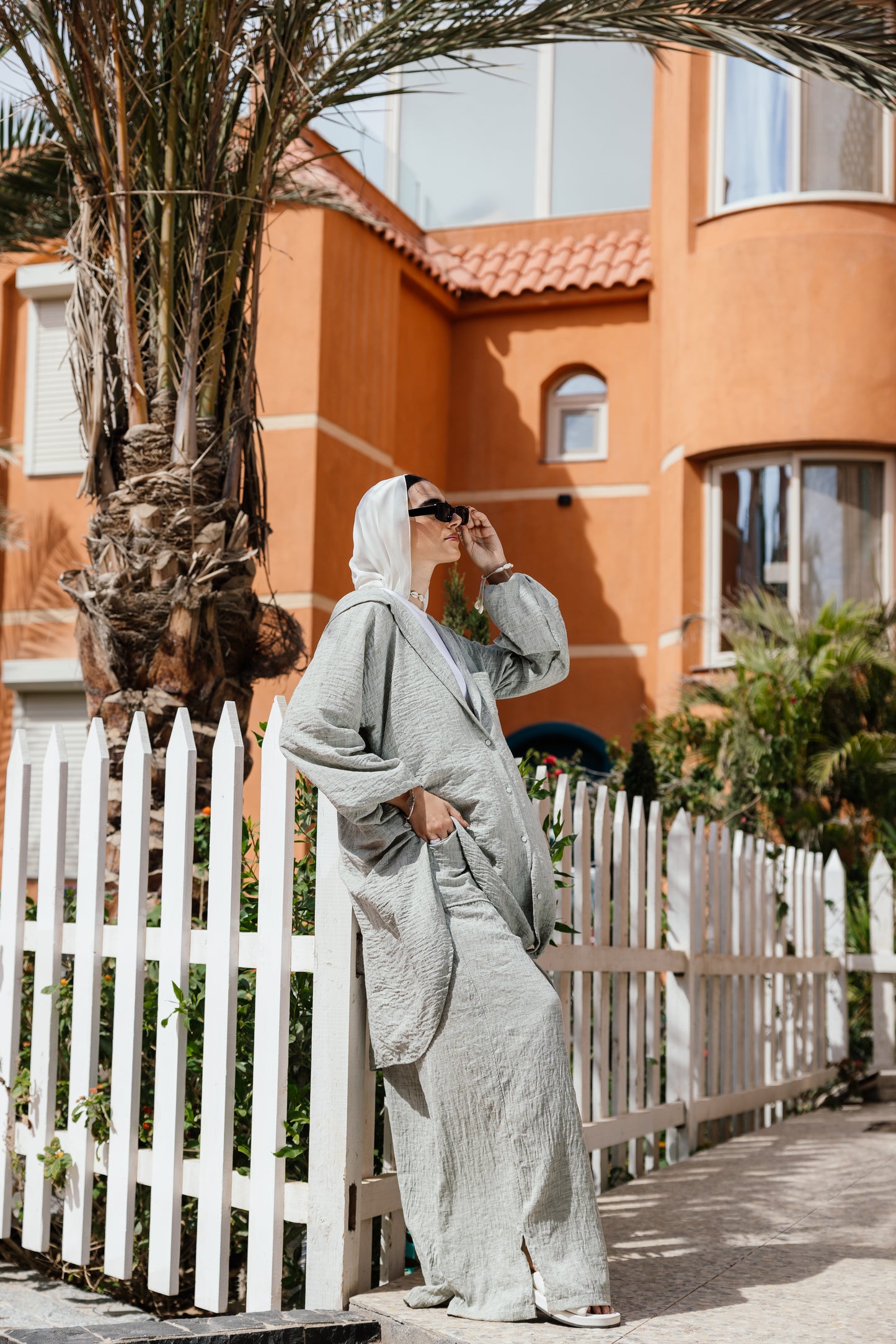 Hoodie Linen Shirt Set in Washed Mint