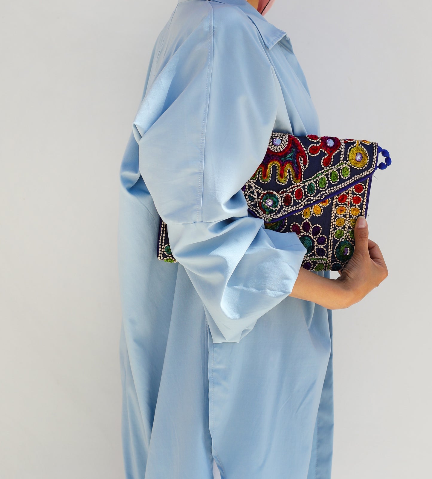Puffy Sleeves High Low Shirt in Baby Blue