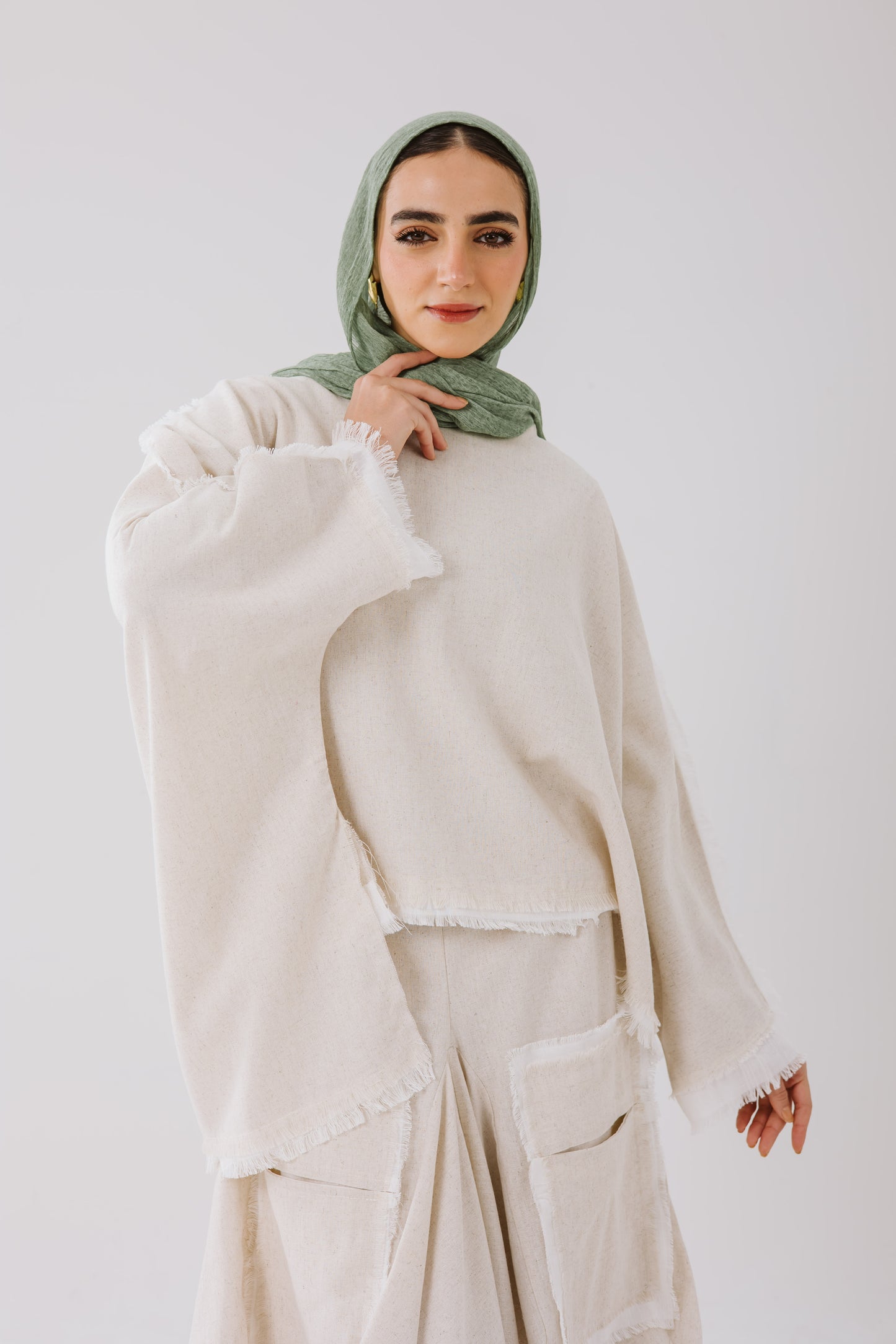Linen oversized High Low Linen Top in Beige