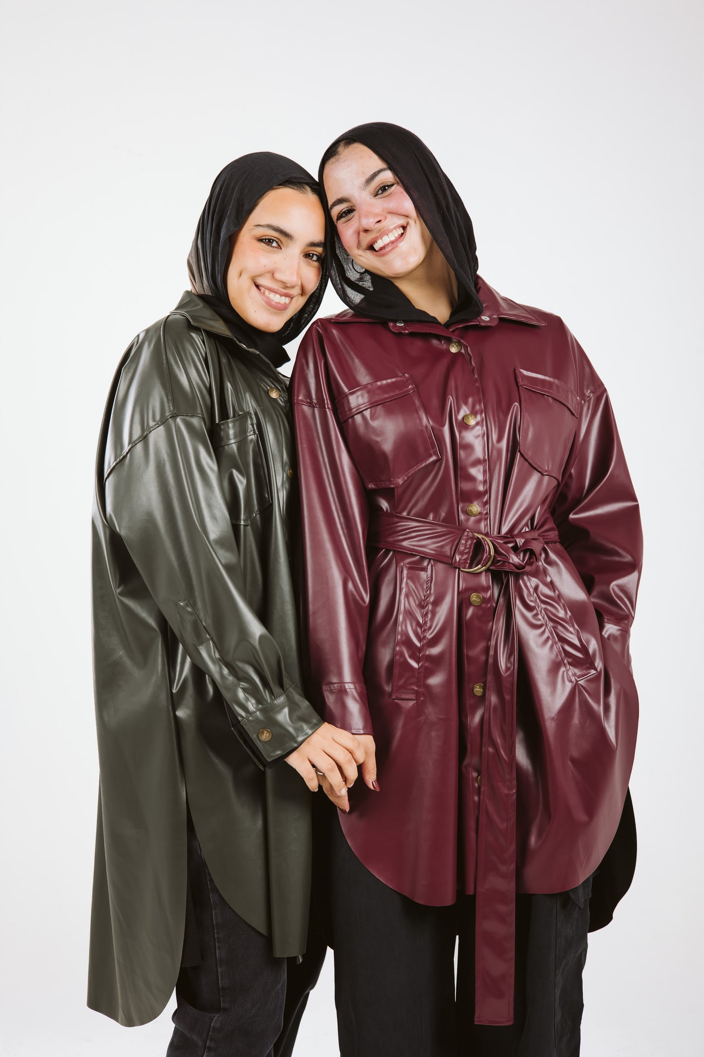 Faux Leather High Low Shirt in Burgundy