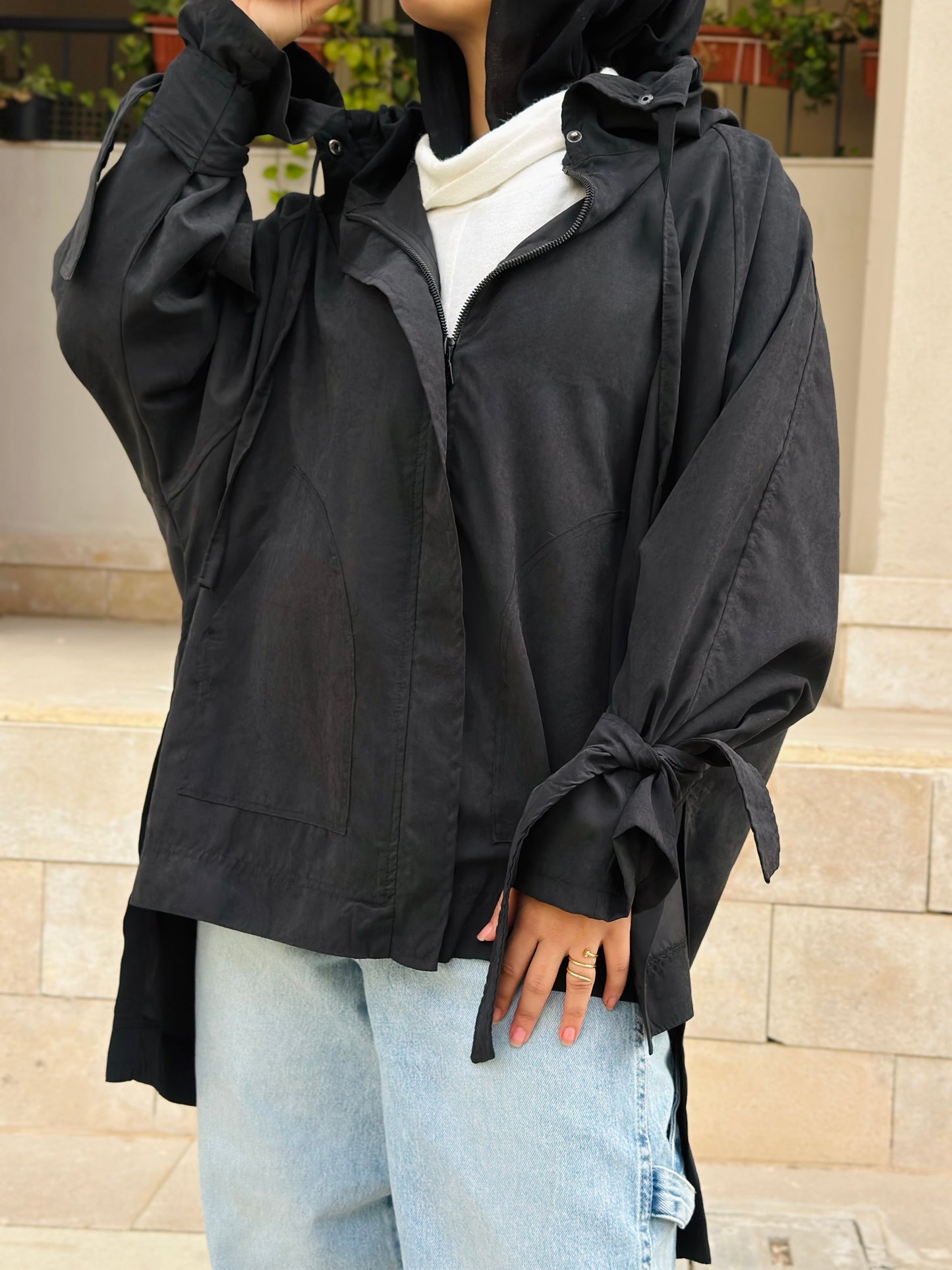 High Low oversized Jacket in Black