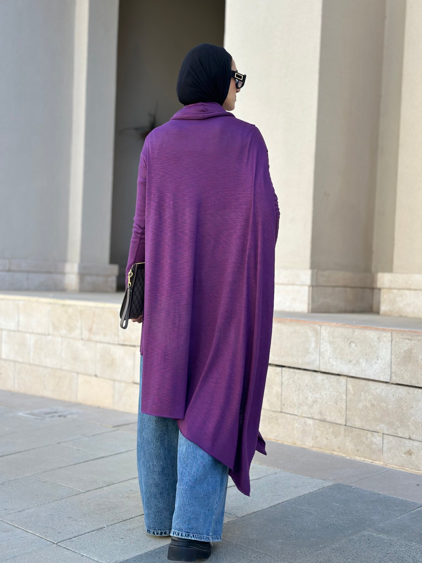 Waves Top with Fringes Scarf in Purple