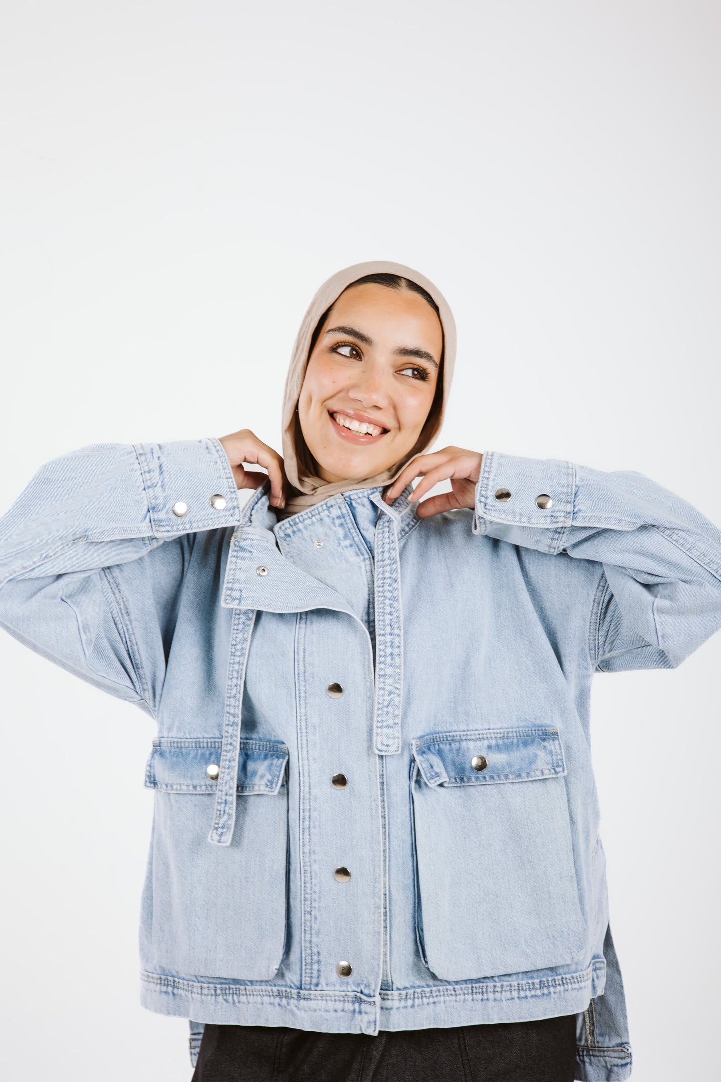Pockets Denim High Low Jacket