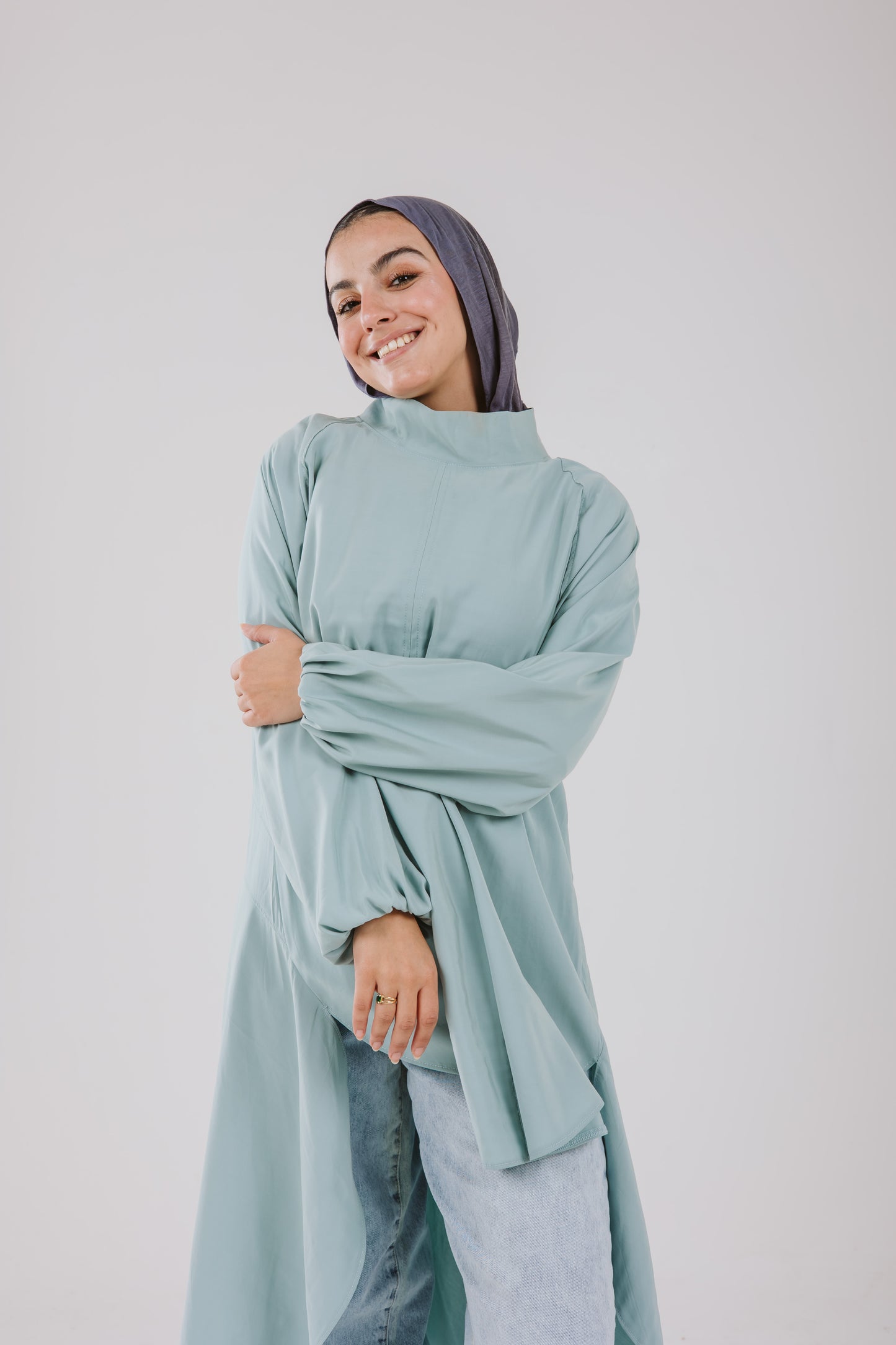 Puffy Sleeves Back Stripes Top in Mint