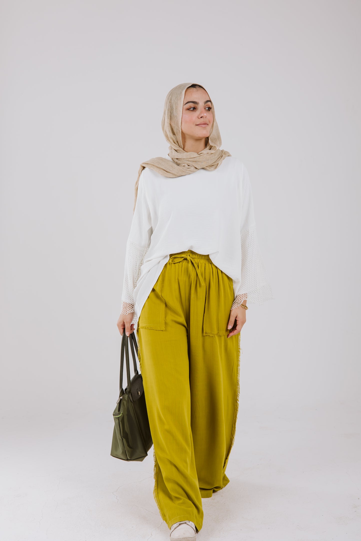 Net Sleeves High Low Top in White
