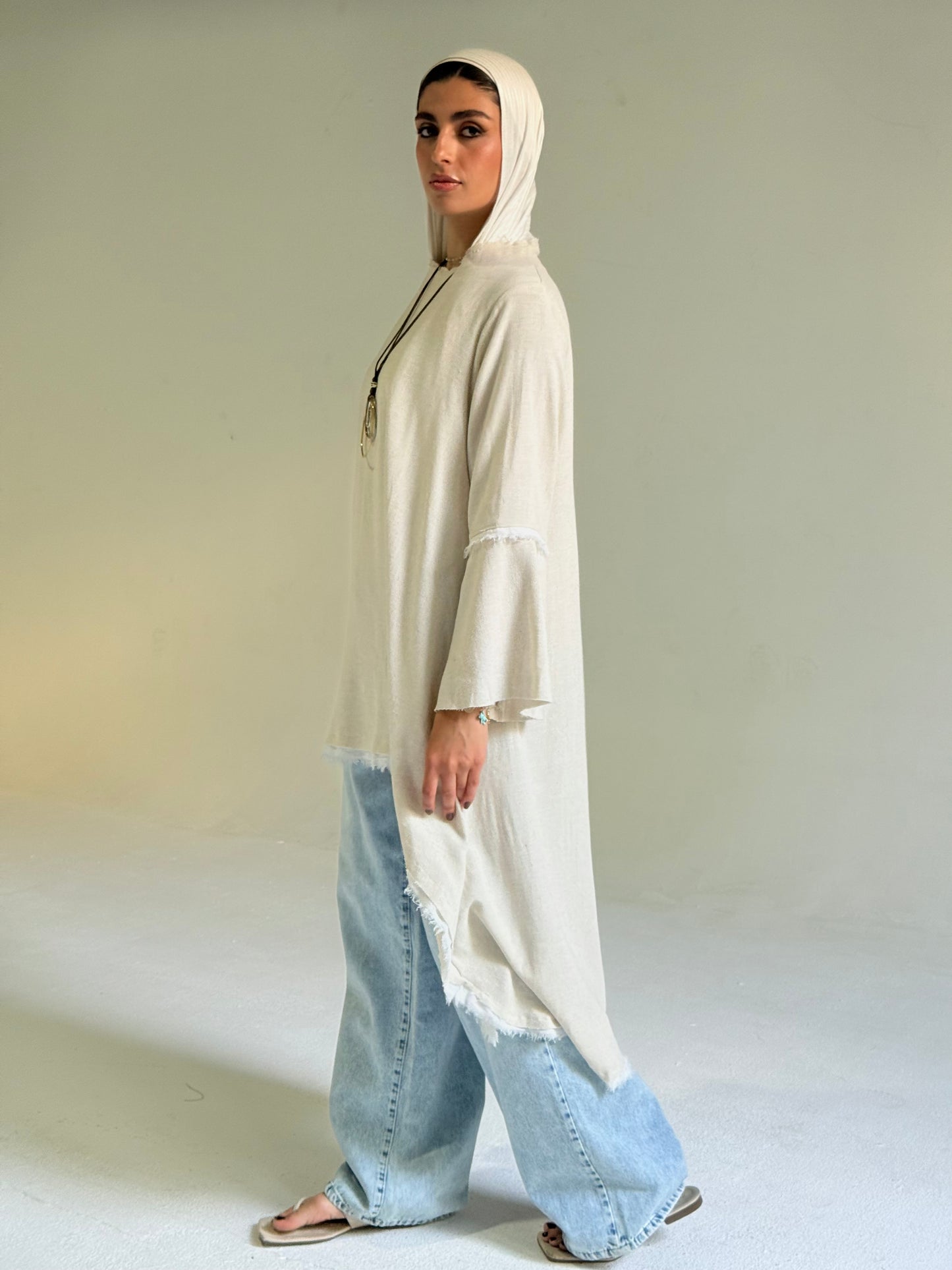High Low Linen Top in Beige