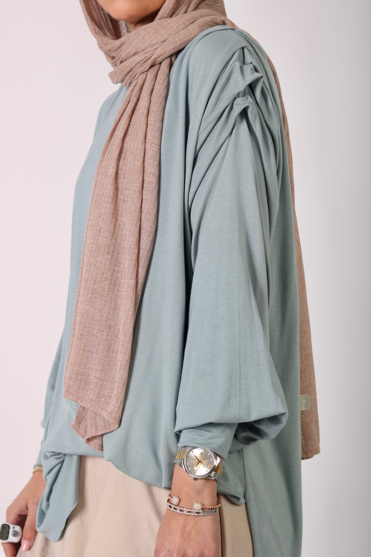 High Low Drapee Sleeves Top in Off White