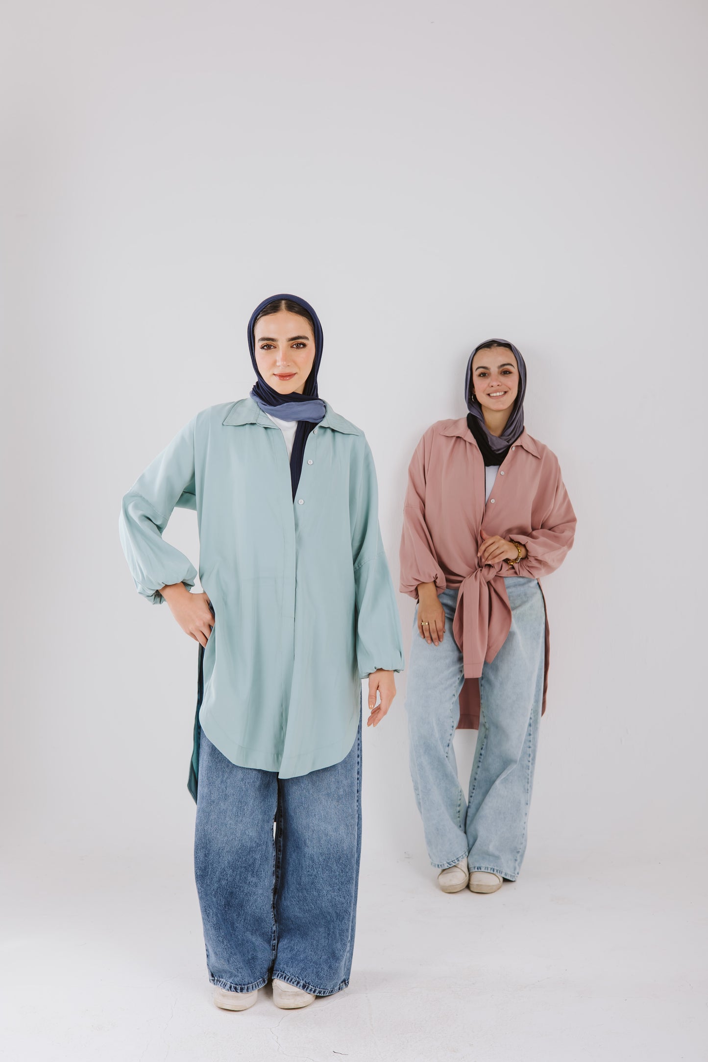 Puffy Sleeves High Low Shirt in Baby Blue