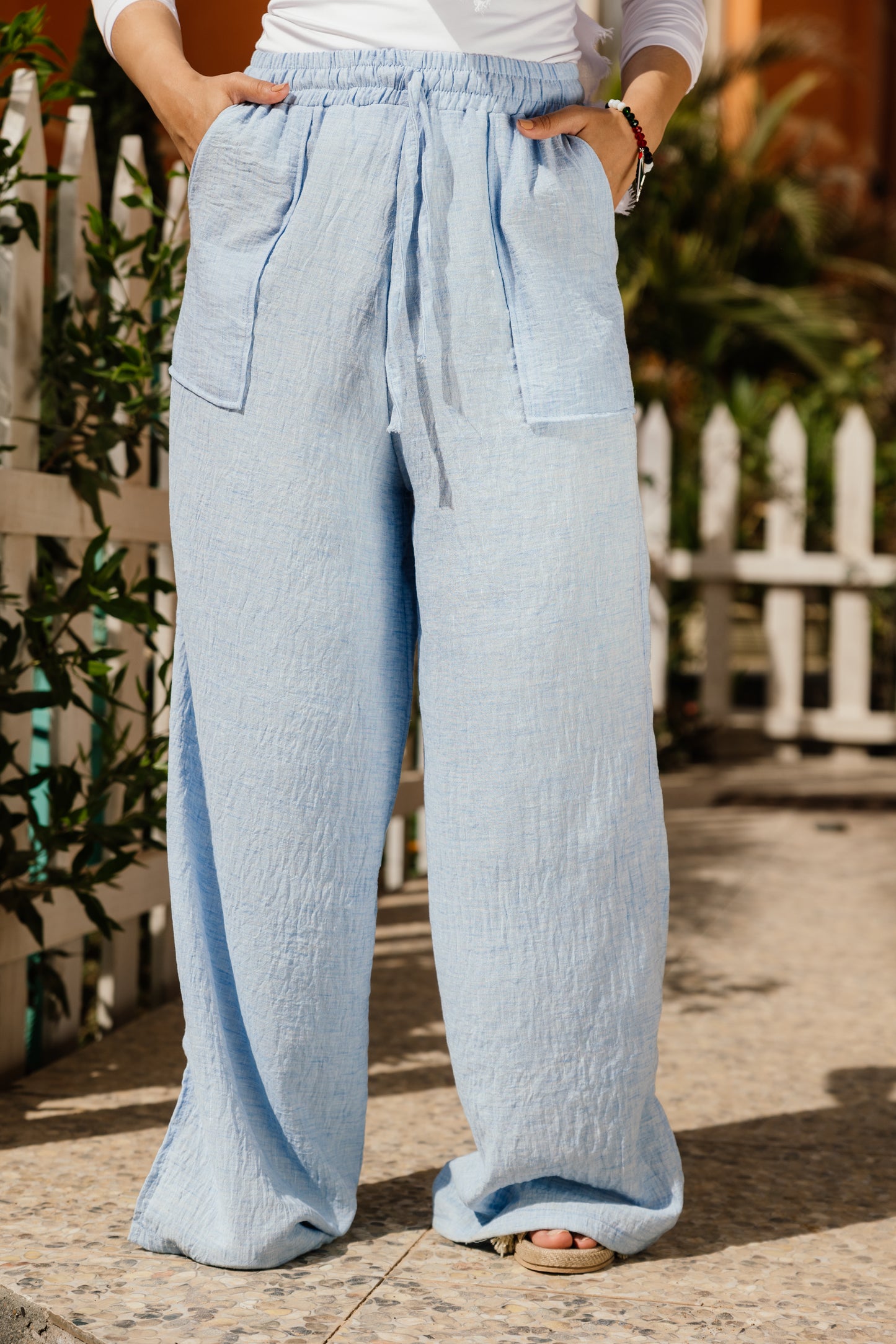 Hoodie Linen Shirt Set in Baby Blue