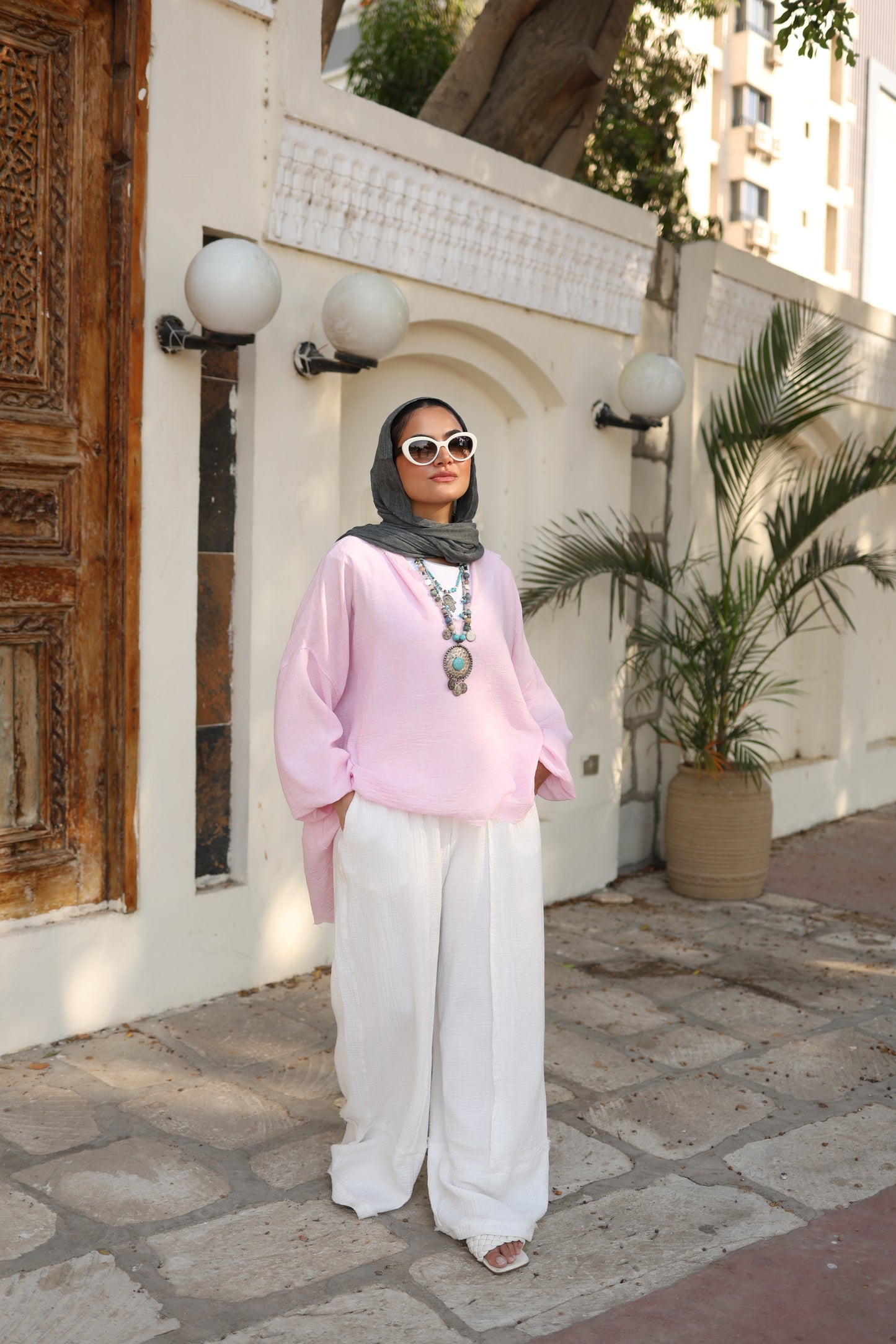 Flowy Linen Top in Powder Pink