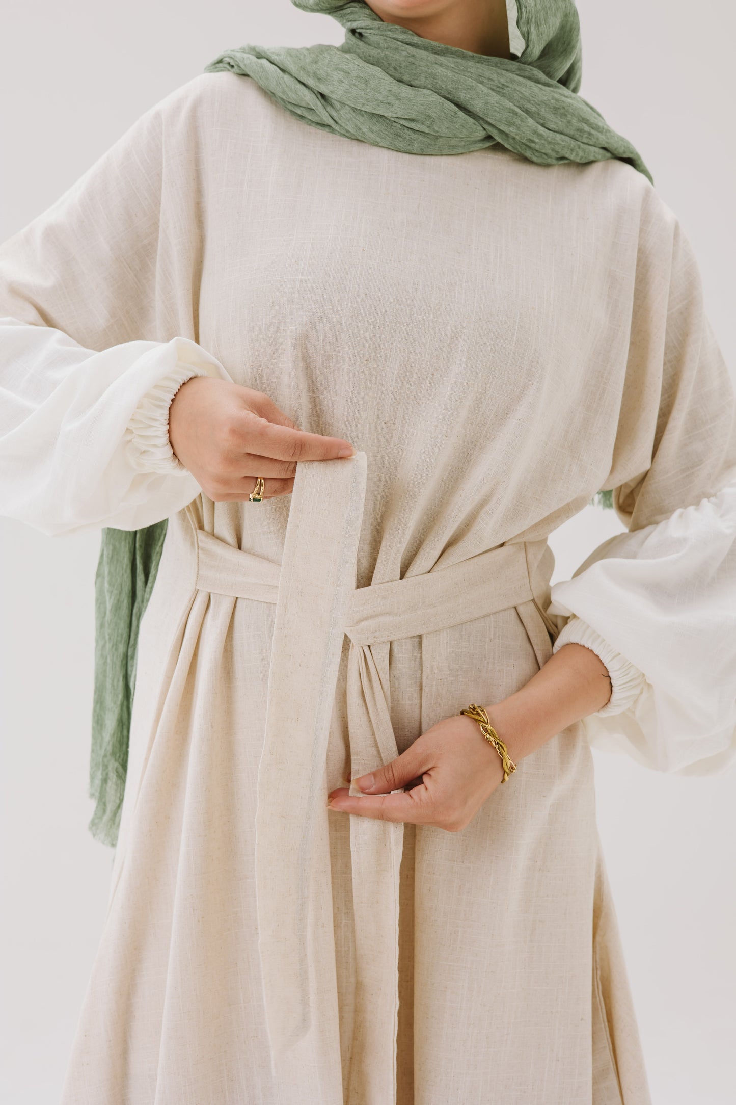 Asymmetrical Linen Wrap Dress in Beige
