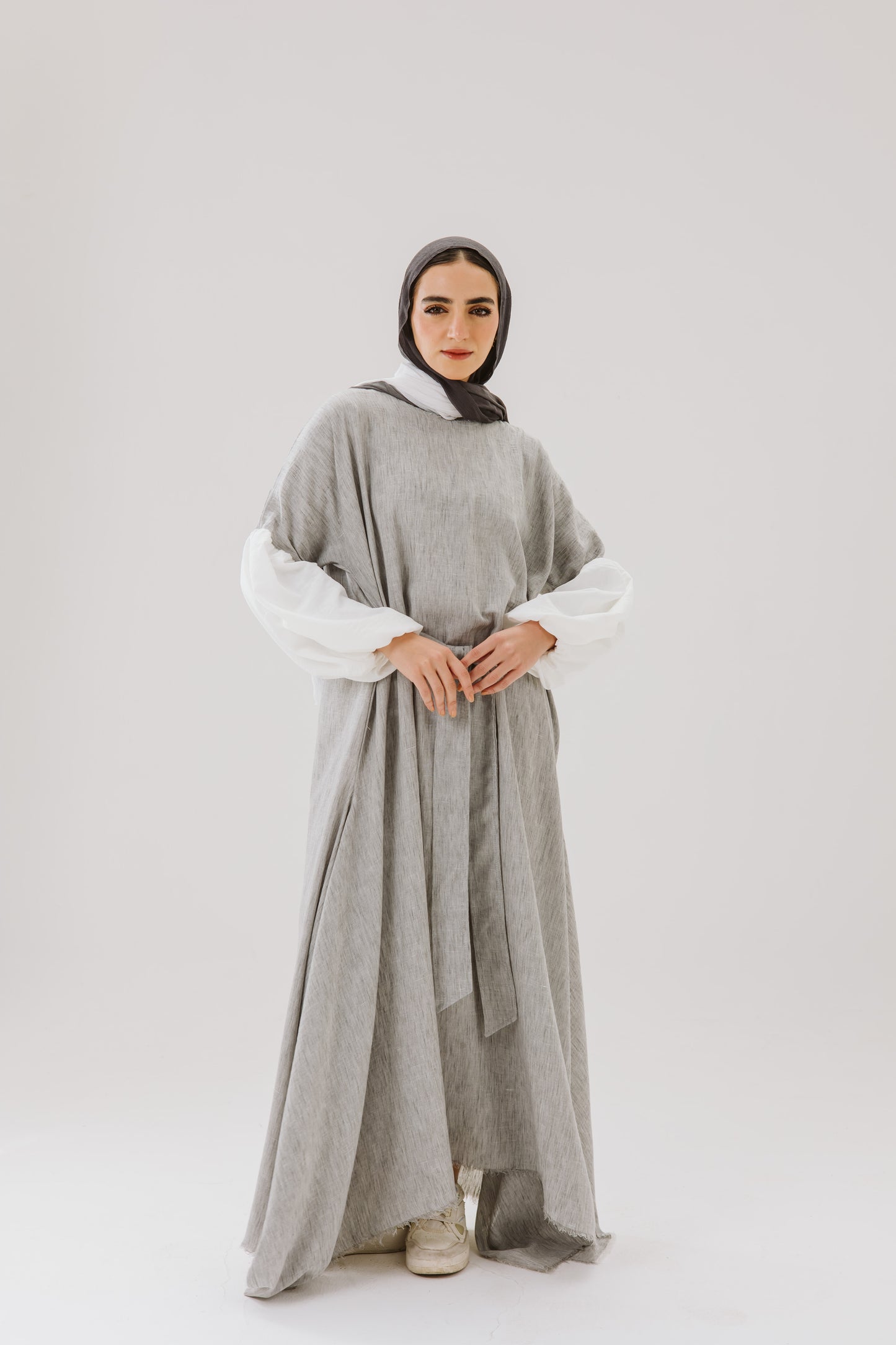 Asymmetrical Linen Wrap Dress in Grey